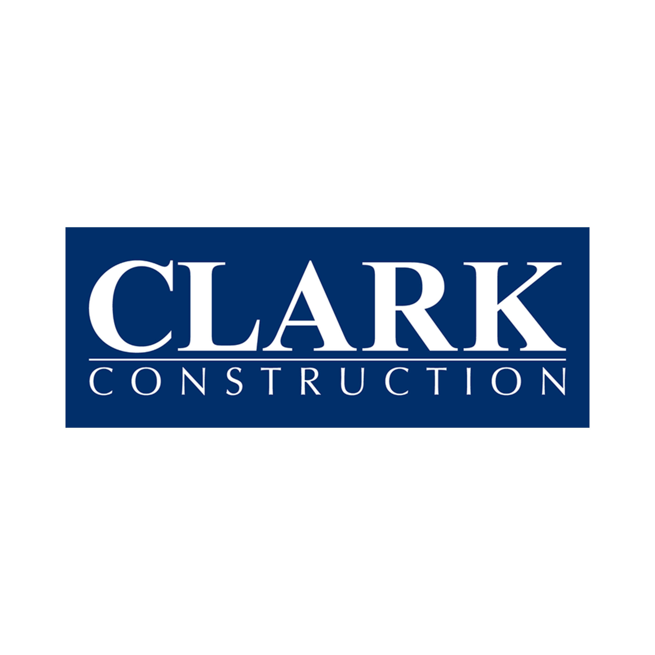 Clark Construction logo with white text on a blue background