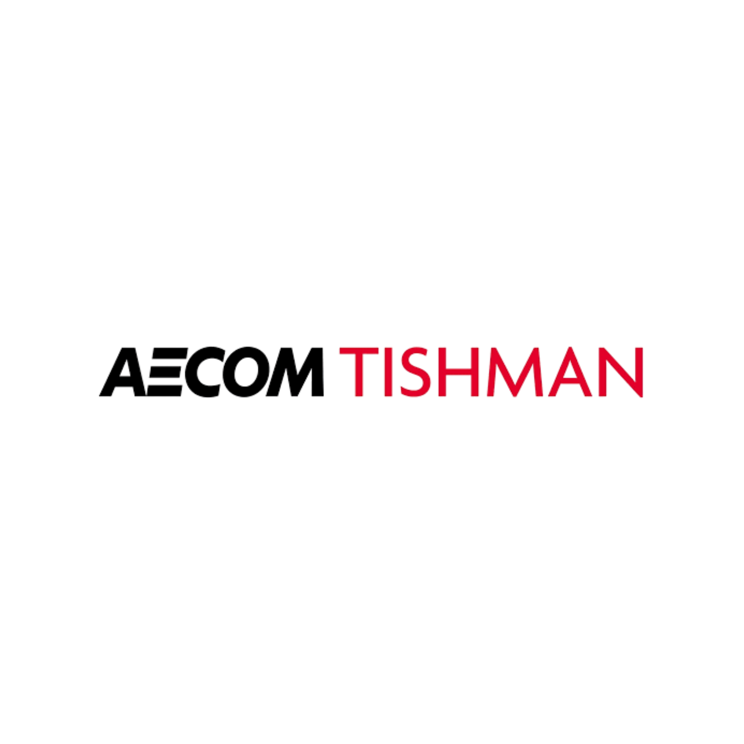 Logo of AECOM Tishman with black and red text.