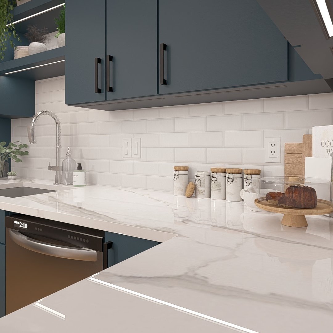 A 3D Rendered Image of Calacatta Vagli Quartz Countertop