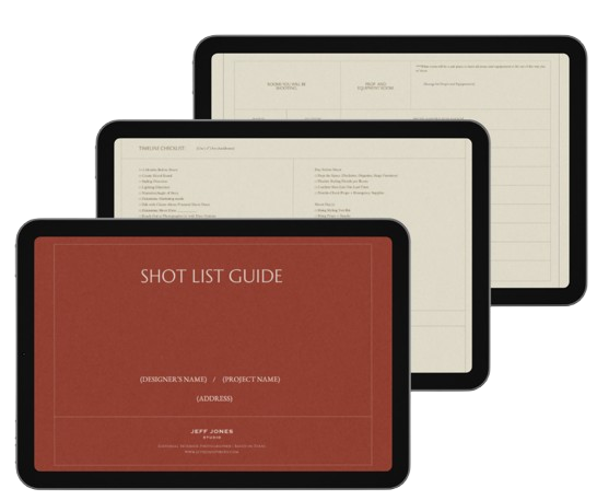 A cover for the Shot List Guide that's created by Jeff Jones, an interior photographer based in Texas.