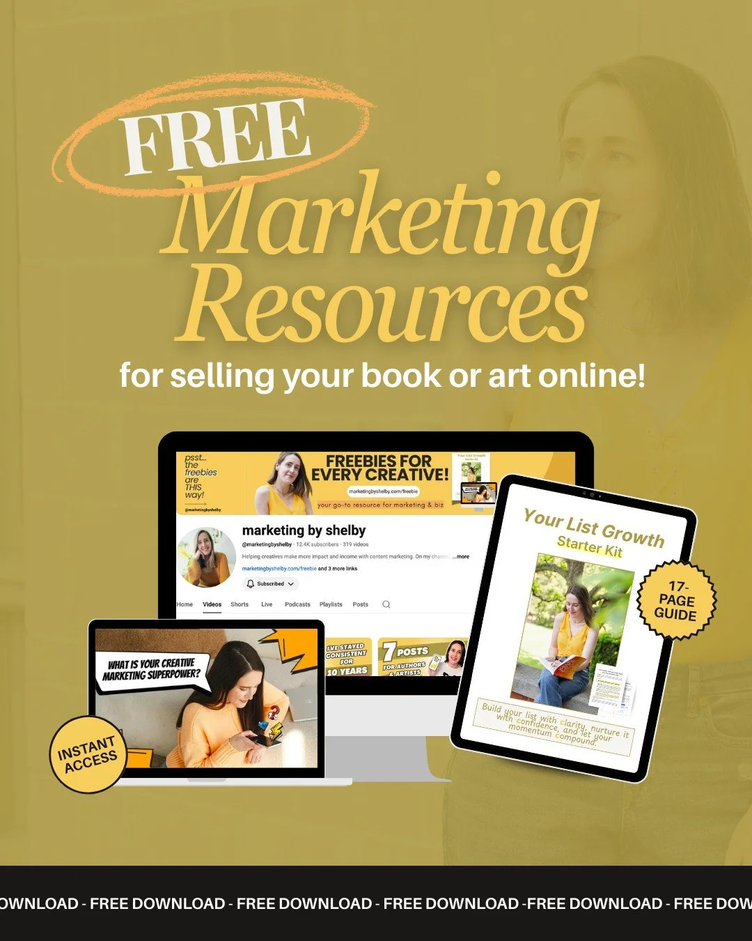 If you are an author or an artist who wants to learn more about marketing their work online, I got you! 

👉 Here are my FREE marketing resources that can help you sell your book or art online! 

Comment the keywords for each resource and I&rsquo;ll 