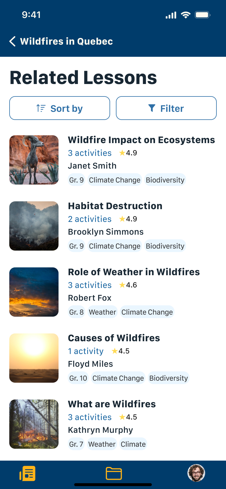 Related Lessons Screen