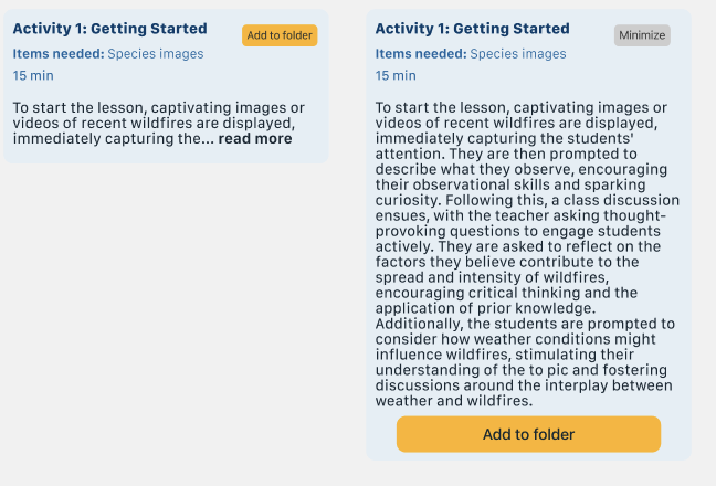 V3 - users able to add activity to folder with visible button copy