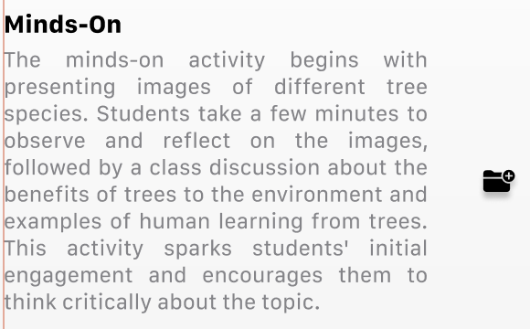 V1 - Users tap icon to add item to folder. Icon purpose was not immediately understood by users.