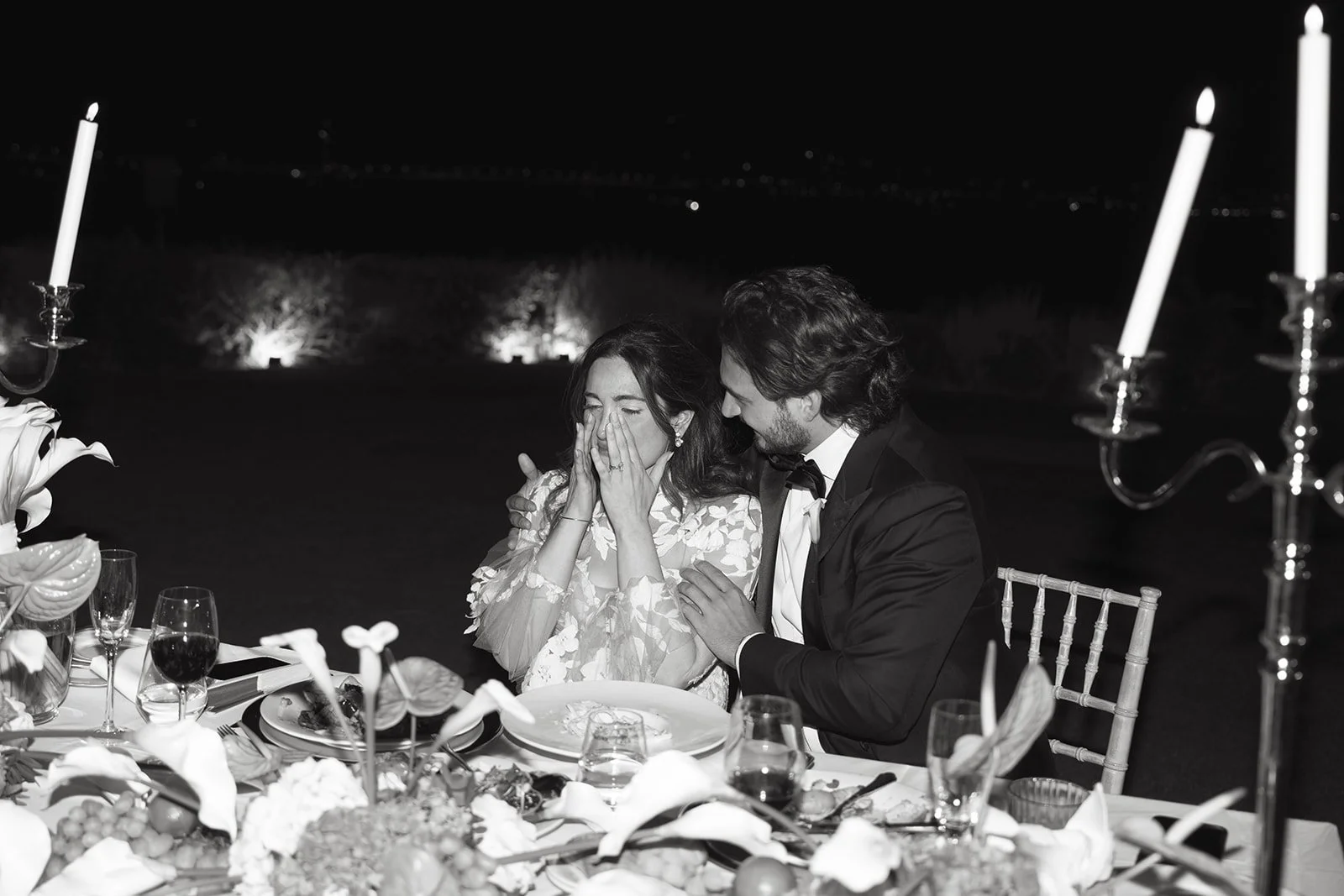 bride getting emotional at her wedding