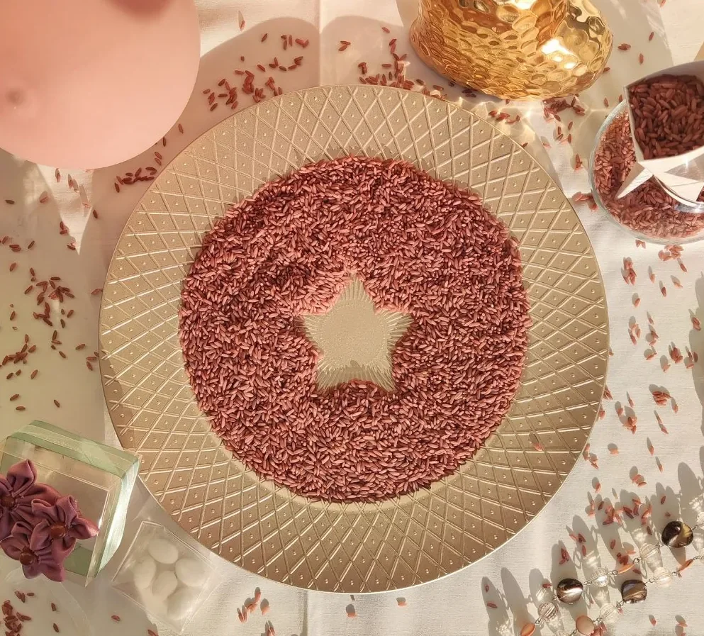 diy lab colored rice for a wedding in greece
