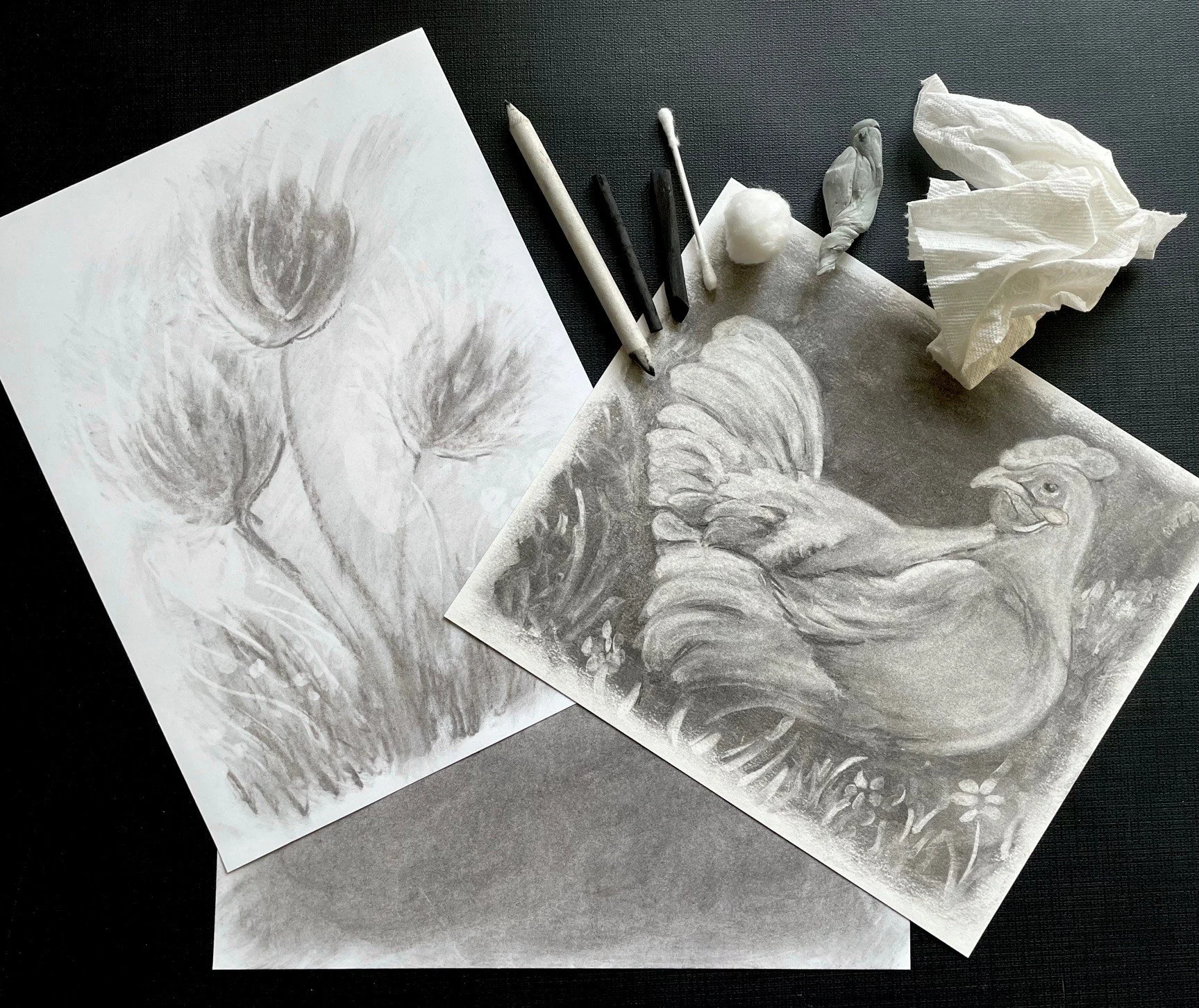 Reverse Drawing in Charcoal