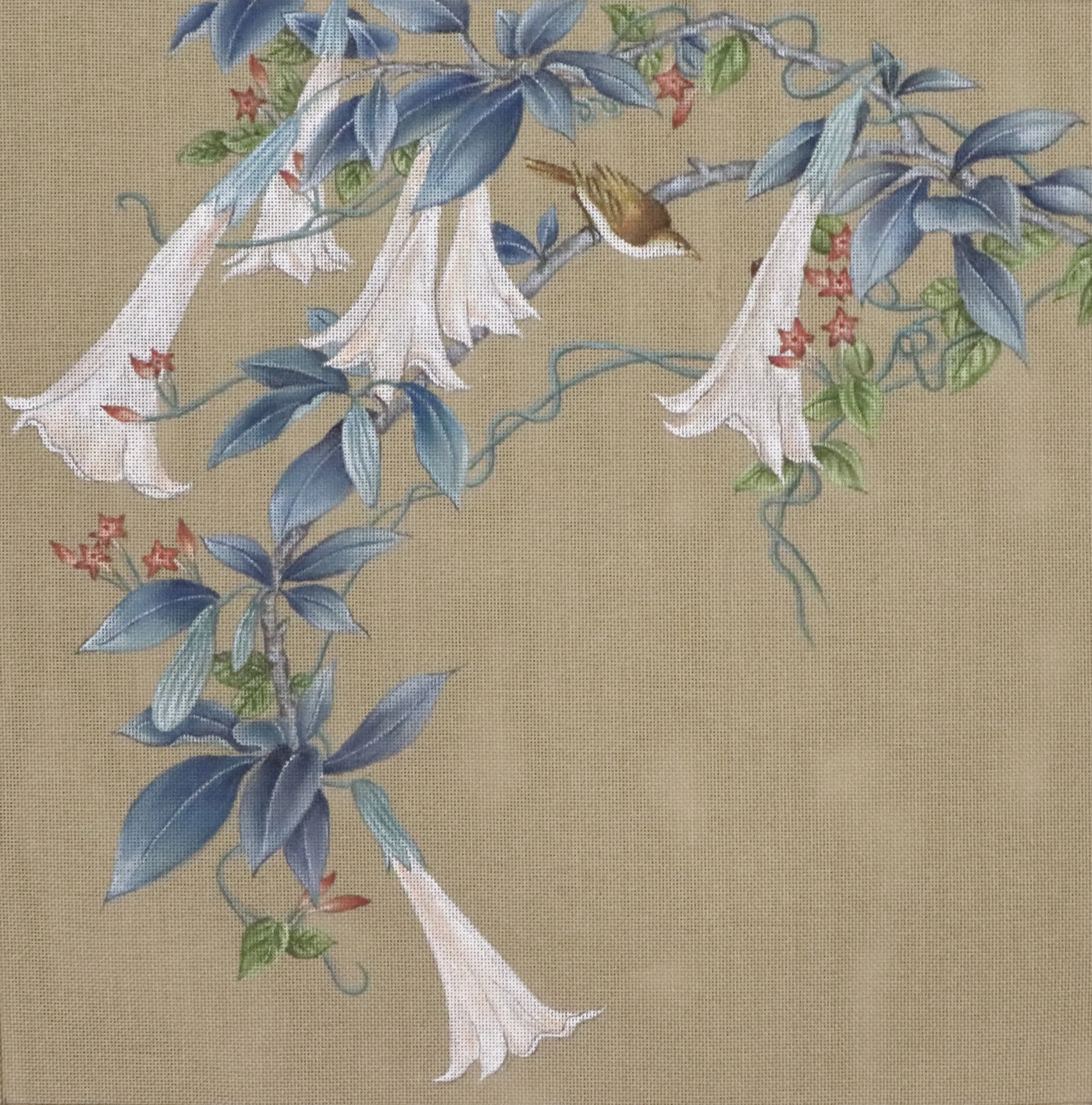 Moonflower and Little Finch (45x45cm)