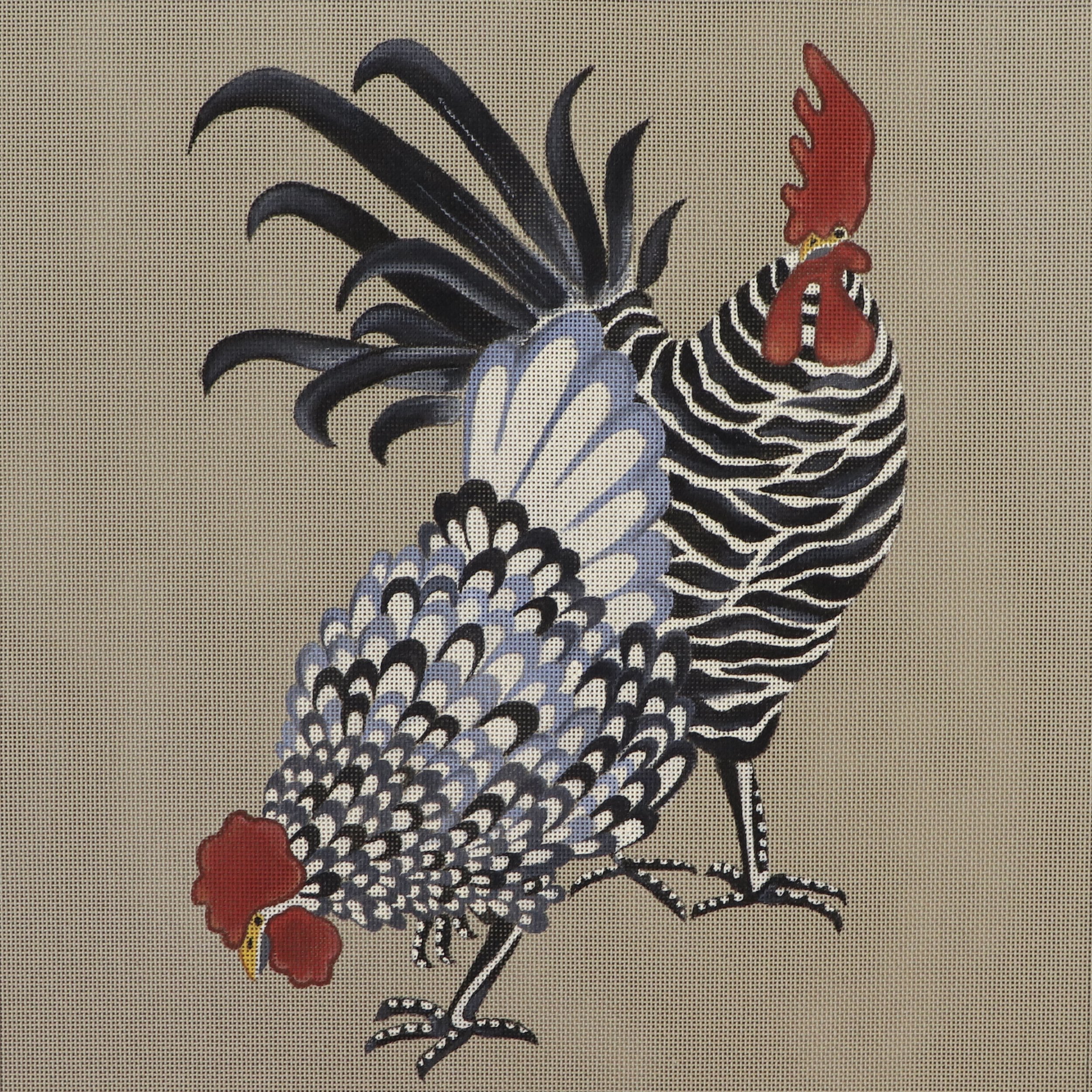 Coq et Poule en Noir et Blanc (40x40cm)