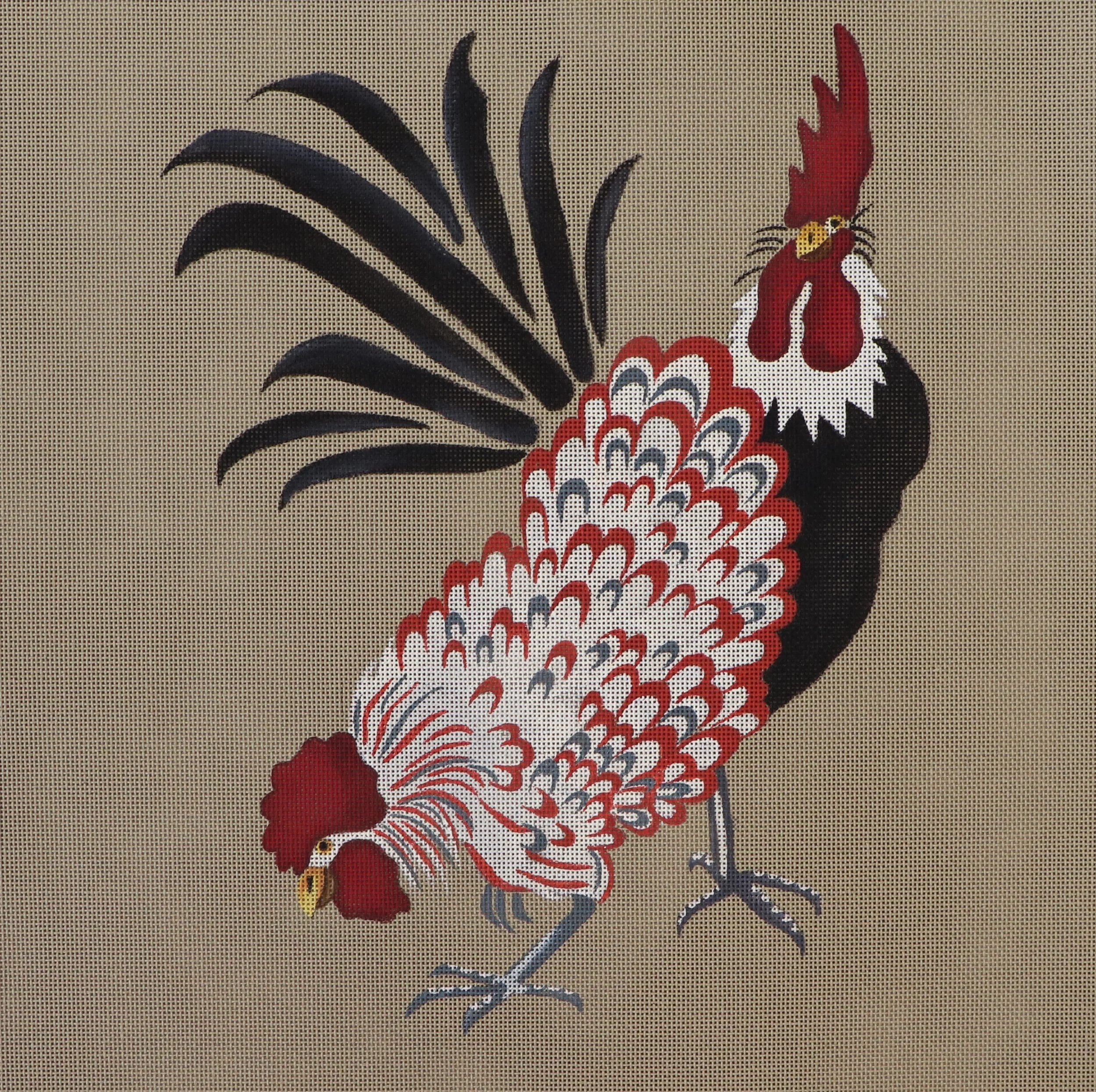 Coq et Poule en Rouge et Noir (40x40cm)