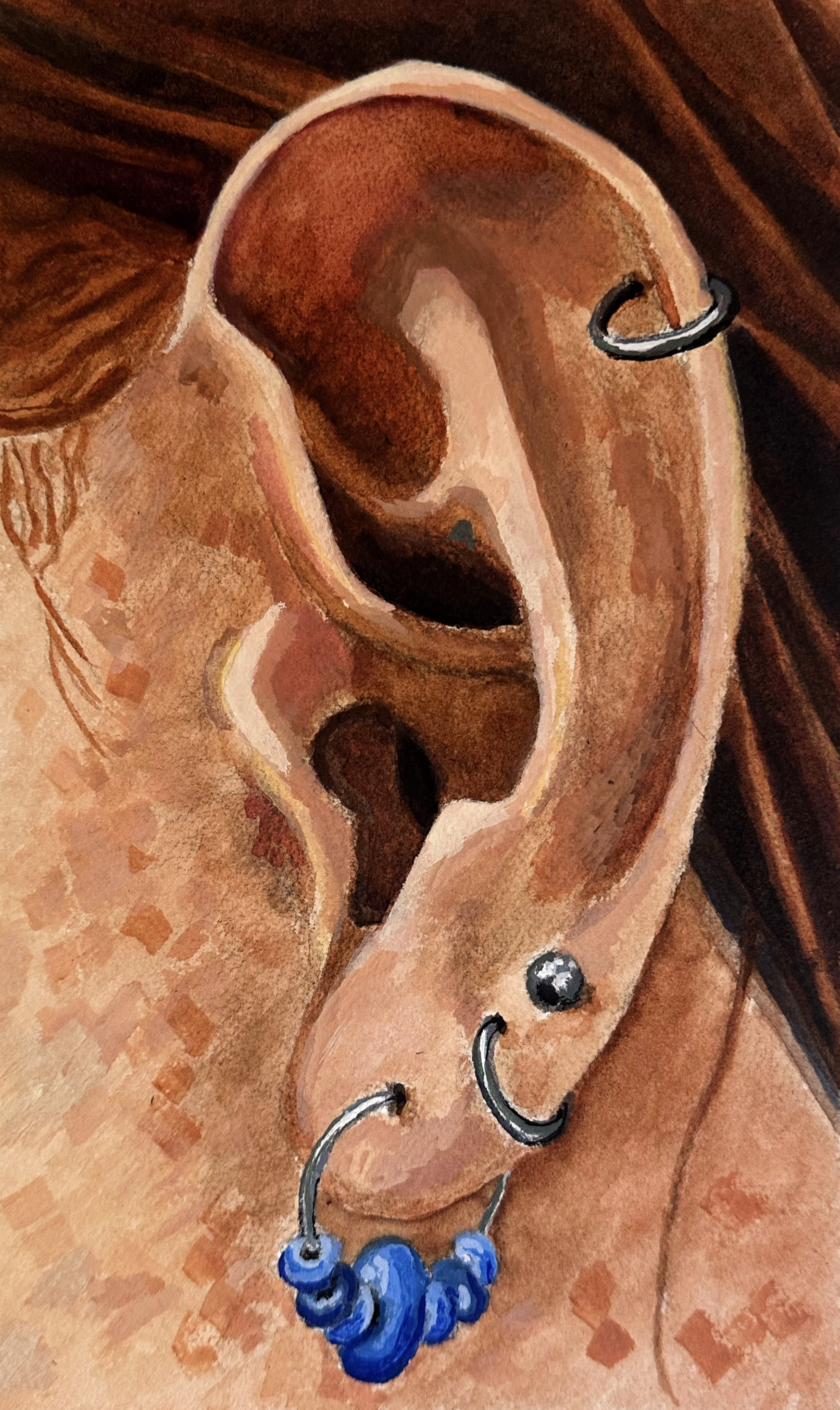 Earrings/watercolor, gouache on arches paper/10"x6"/June 2025