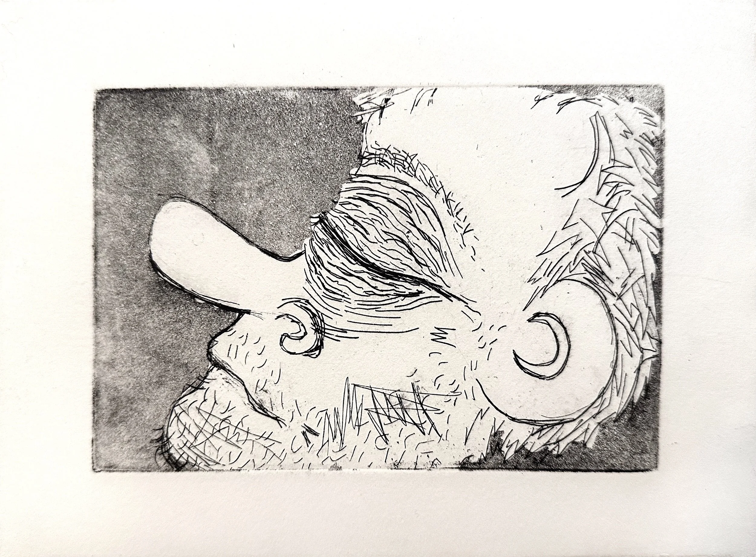 Modeh ani, back to sleep/copper etching, aquatint/5"x7"/late 2022