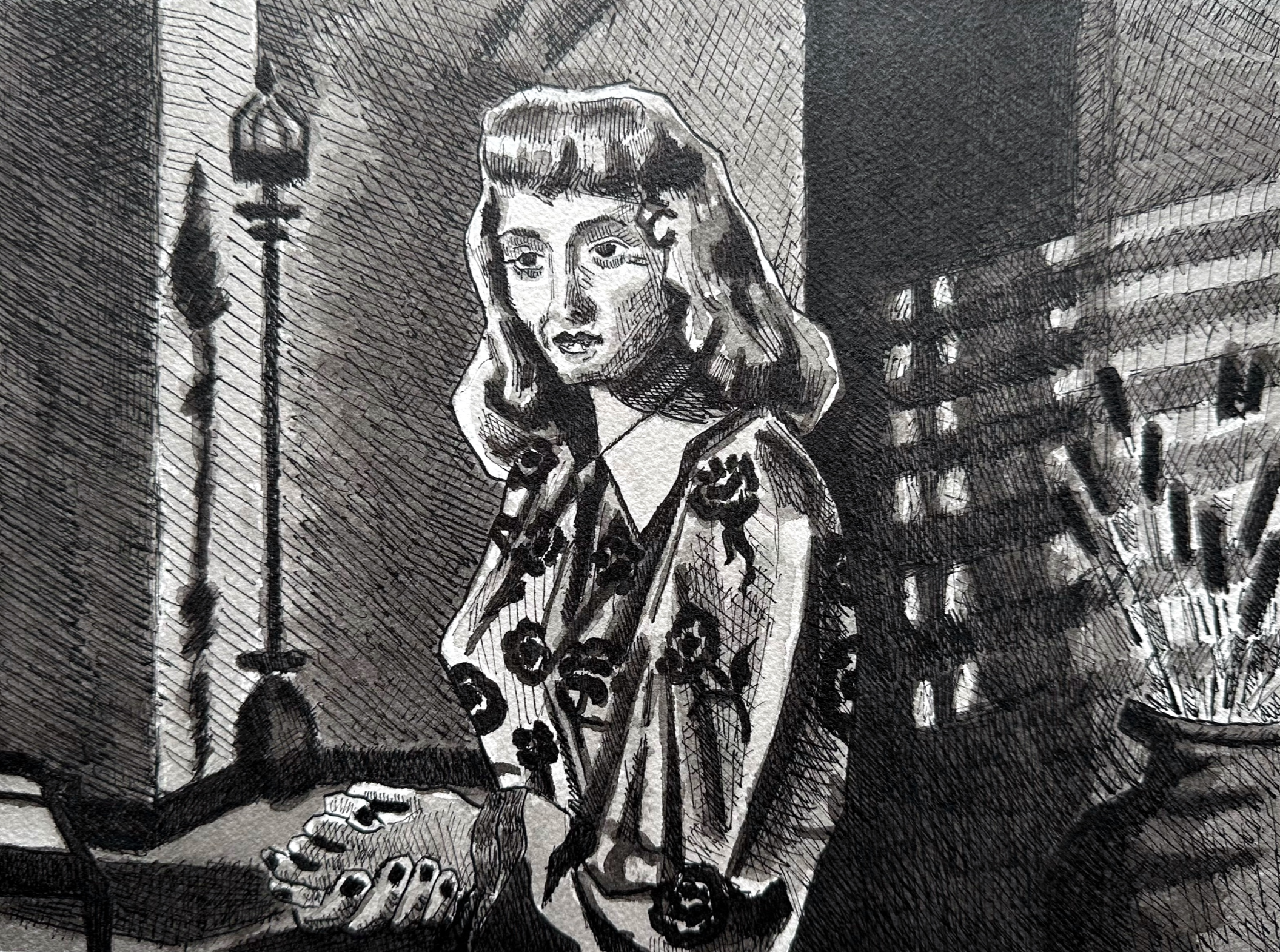 Double Indemnity/India ink, wash on arches paper/8"x10"/January 2024