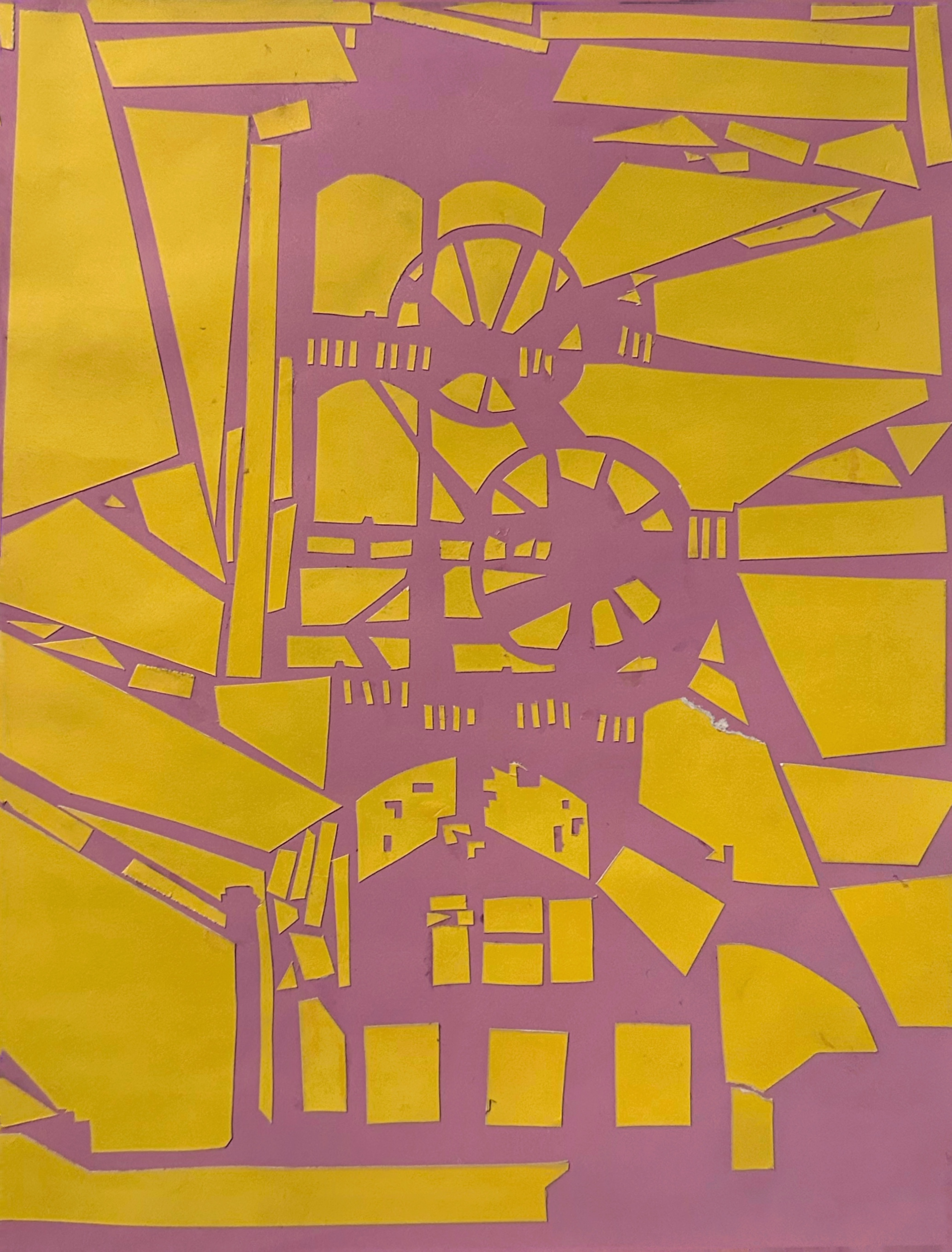 (de)construction pink/yellow NEGATIVE//construction paper/12" x 9"/ Spring 2023