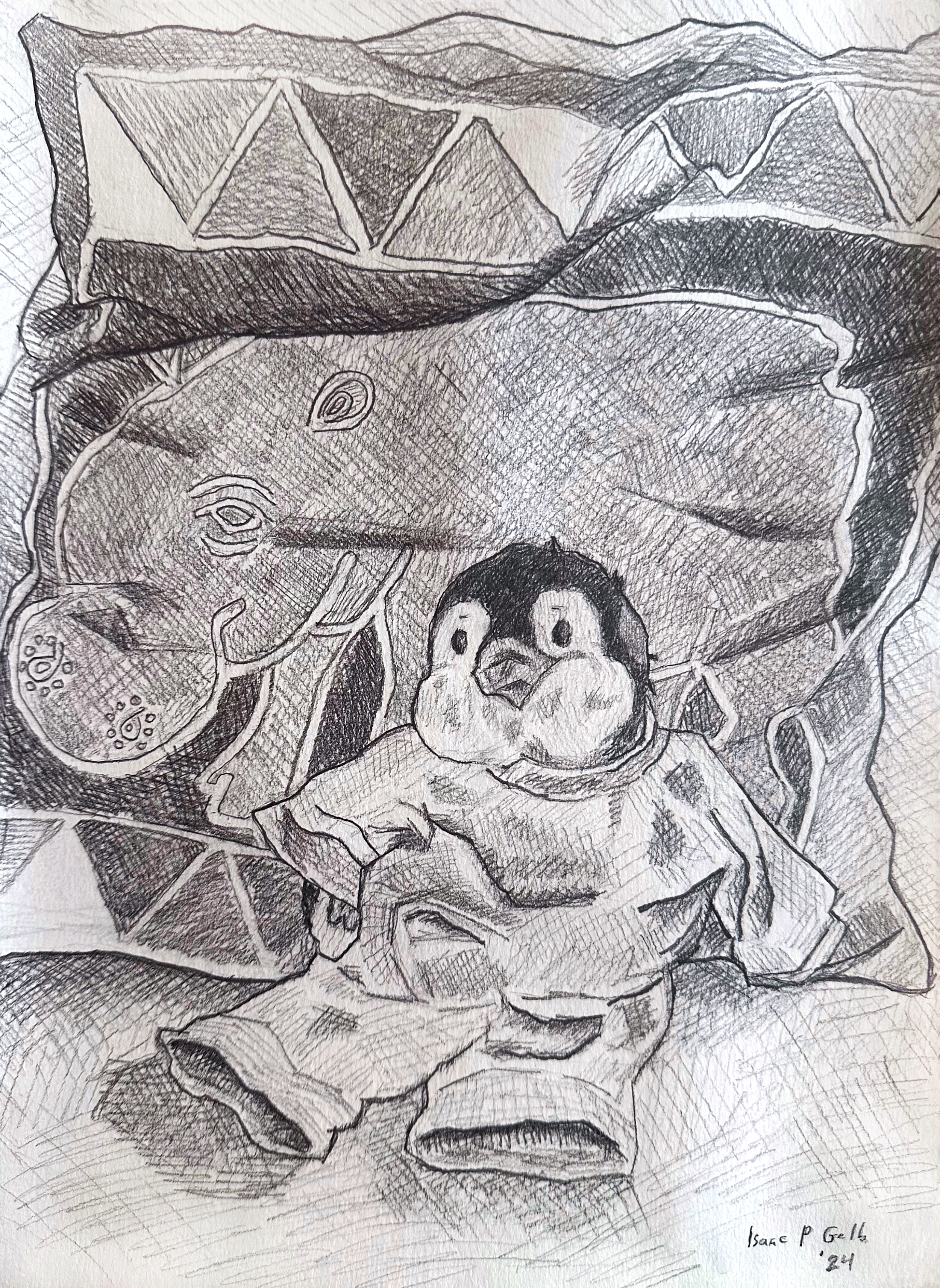 Chubbby Lounging/12"x9"/graphite on mixed media paper/April 2024