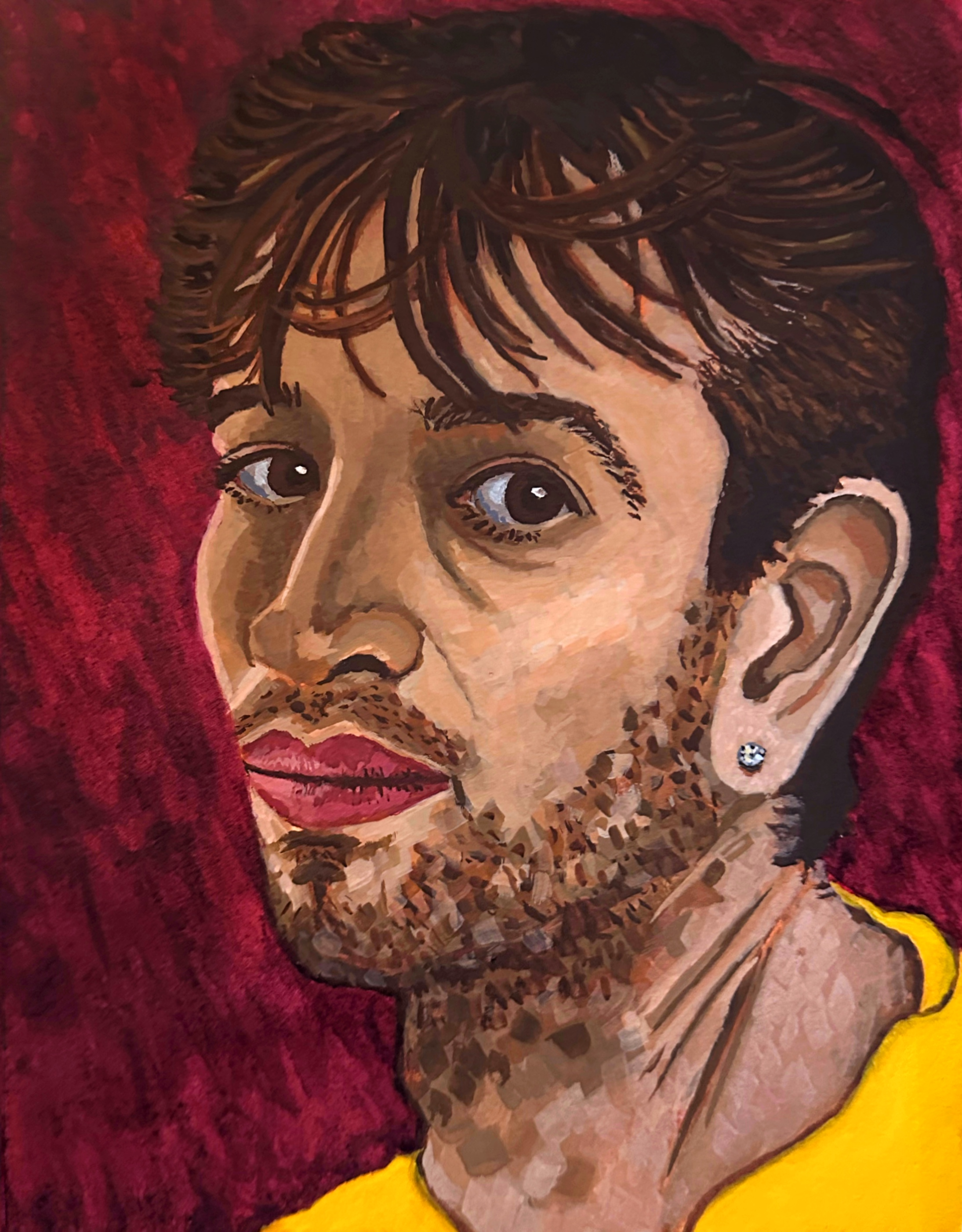 Self Portrait/watercolor, gouache on arches paper/10"x8"/August 2025