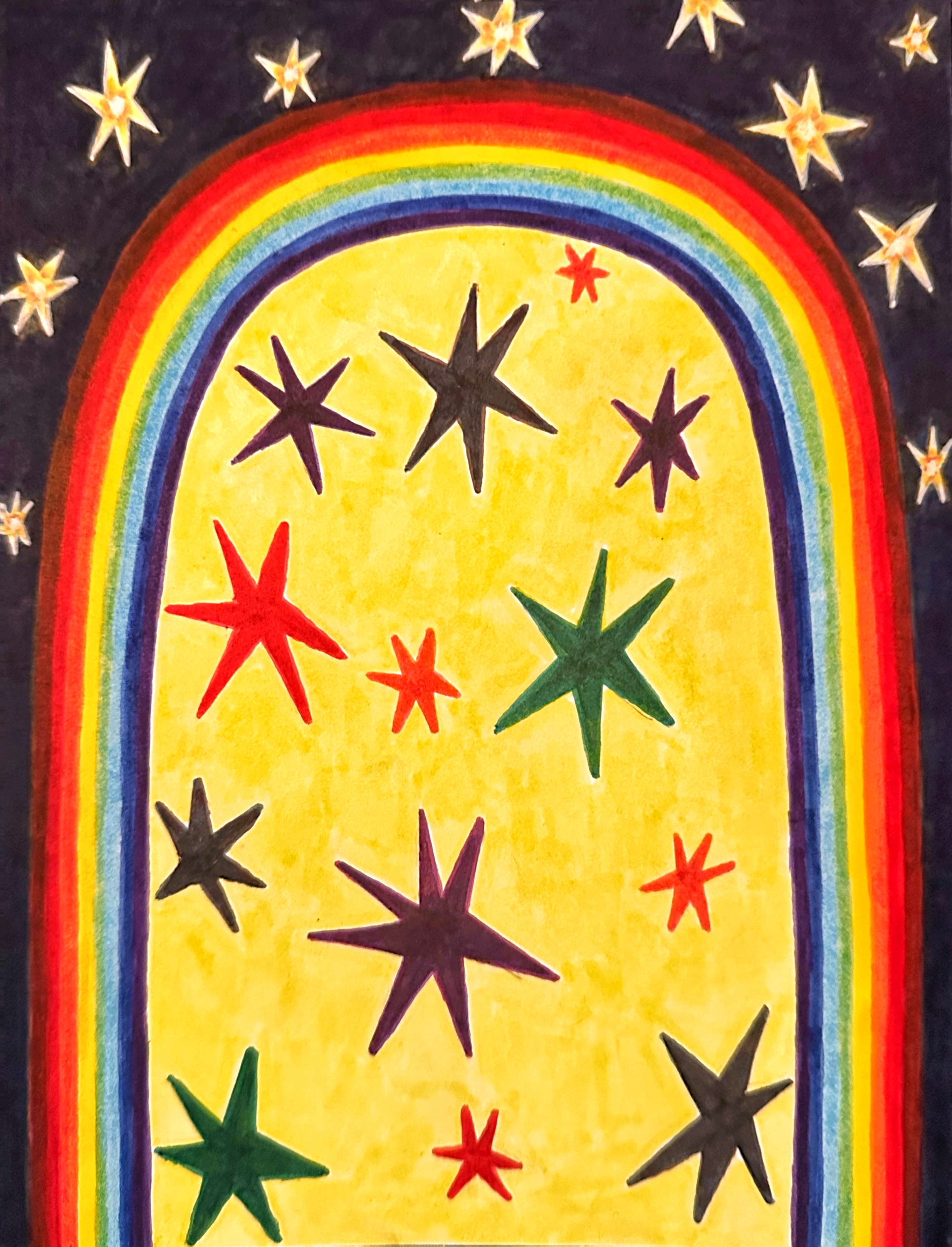 Rainbow stars/graphite, brush pens on paper/8"x6"/March 2026
