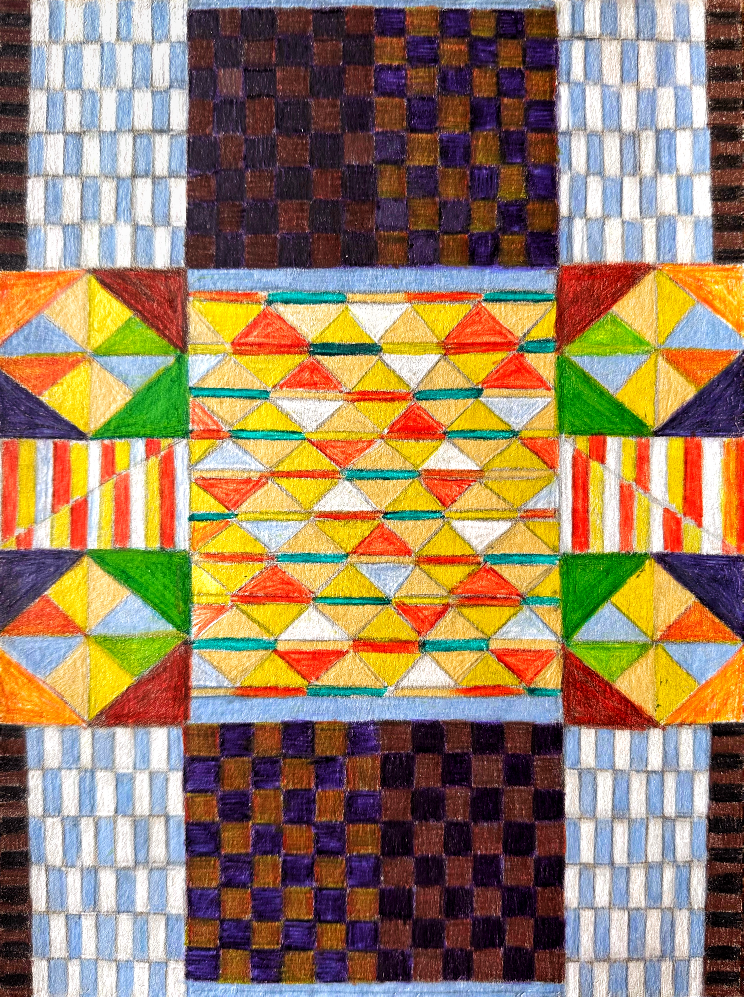 Untitled Abstraction/graphite, oil based colored pencil on toned grey paper/12"x9"/February 2025