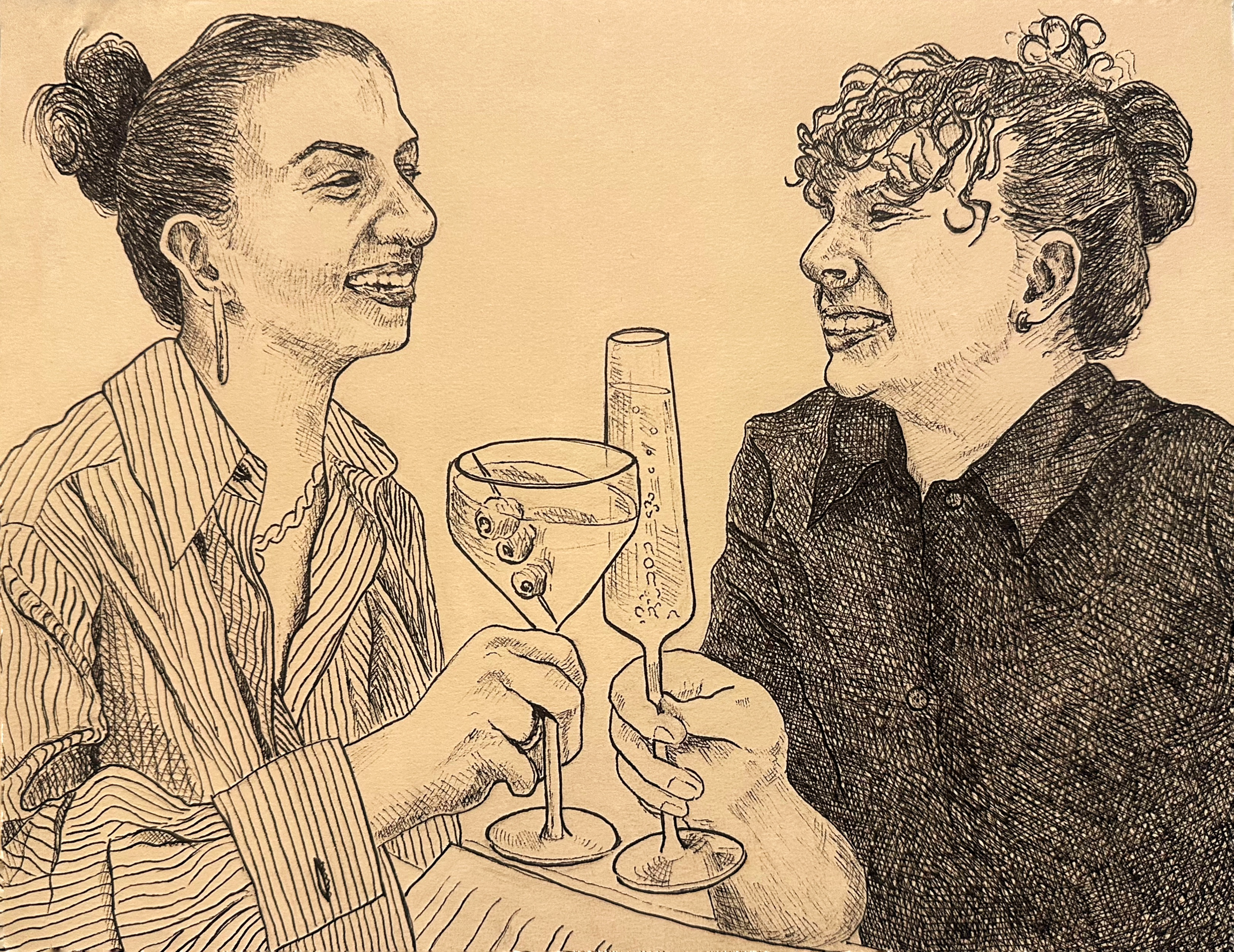 Dora and Macklin/graphite, micron pen on cream paper/8.5x11"/October 2026