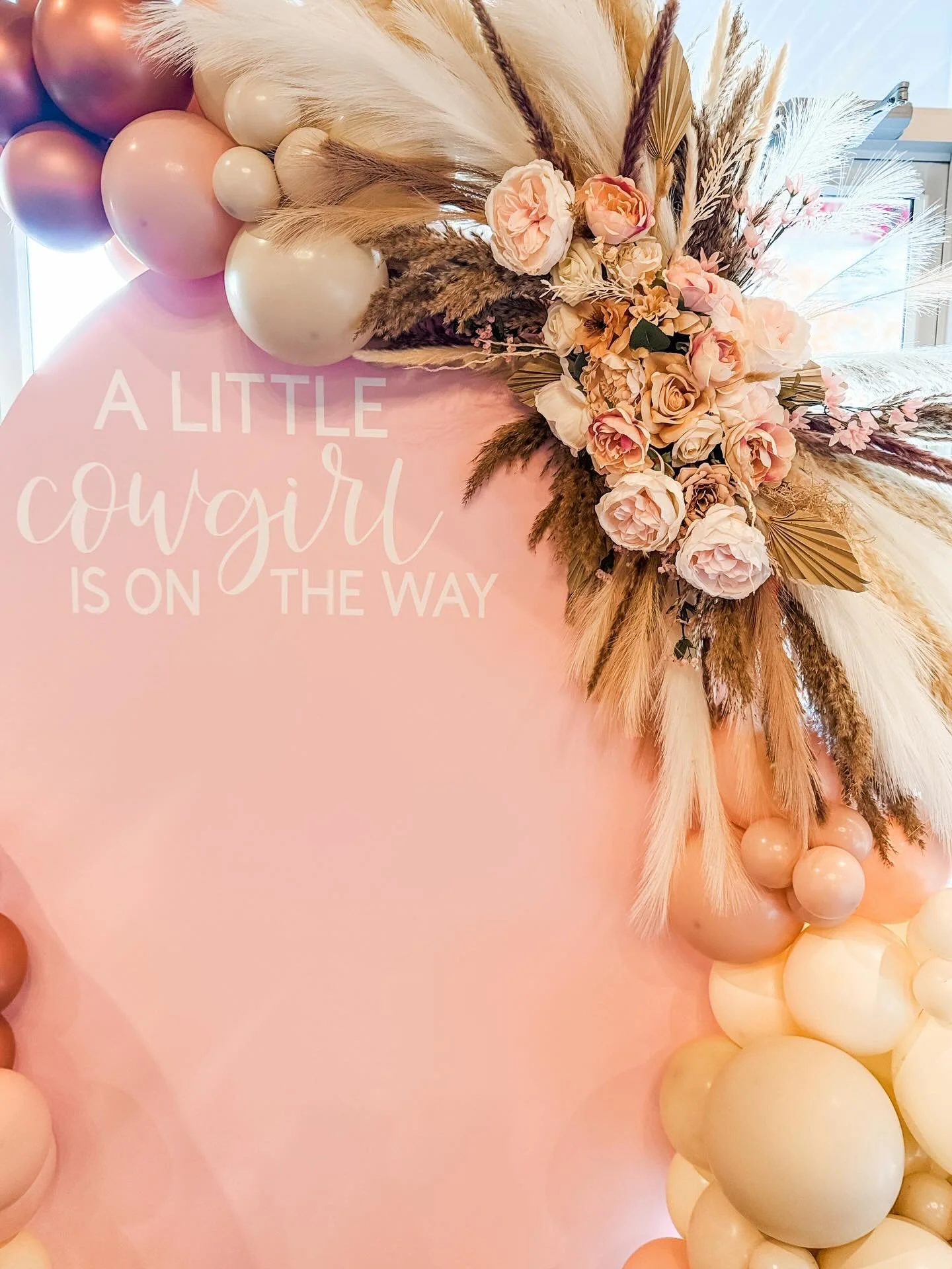 A little cowgirl is on the way 🤠🪶 
Bringing the sweetest boho-western vibes for this baby shower! 

Backdrop, Balloons + Custom Faux Floral Design by us 💕

📍: @nicolasristorante 

#bohobabyshower #babygirl #njmom #girlmom #babyshowerideas #babysh
