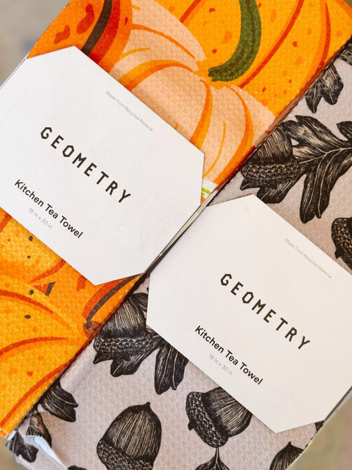 Feeling all the autumn vibes w/ @geometry.house towels in stock! 🎃 We are slowly adding in some fall items alongside the Halloween decor so come on down &amp; see what we got cookin in our lil party store!! Open till 6pm 🍂⚡️