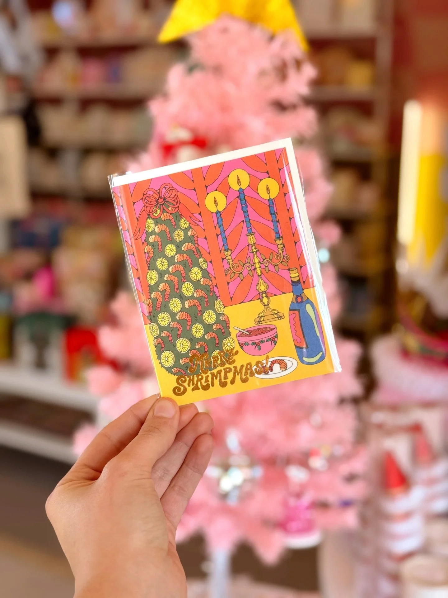 It&rsquo;s 🍤mas season!!
We have a BUNCH of individual holiday cards/card packs left in our shop! We also have lots of wrapping paper rolls, decorative plates &amp; napkins, &amp; the most adorable felt ornaments!!! Come &amp; see us this week!
