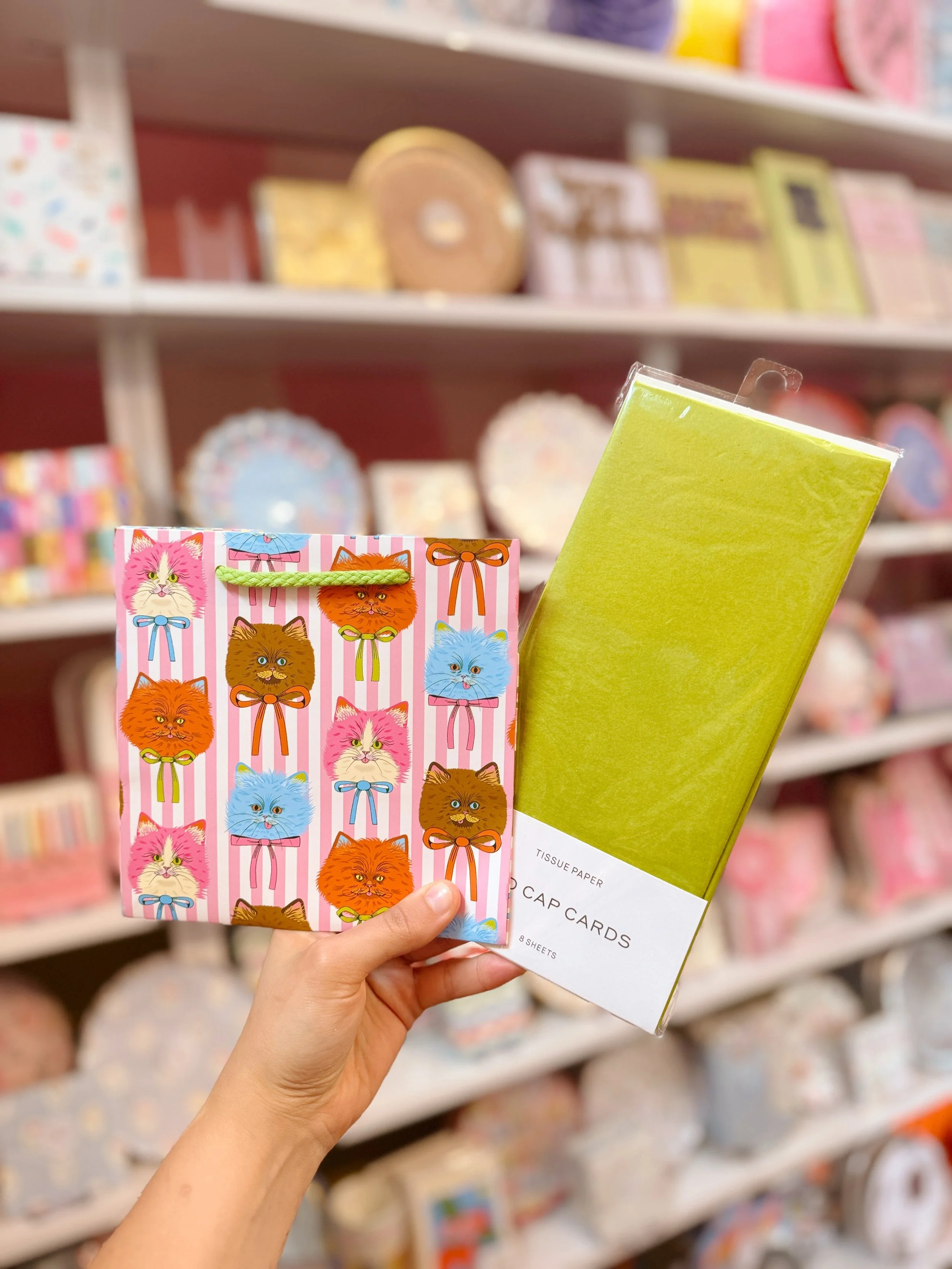 We are bigggg @redcapcards fans over here!! You can find a wide selection of colorful tissue paper right by our adorable (also @redcapcards) gift bag section! 🥹 Which gift bag set would you buy? &hearts;️✨

#giftshop #partystore #giftbags #giftideas