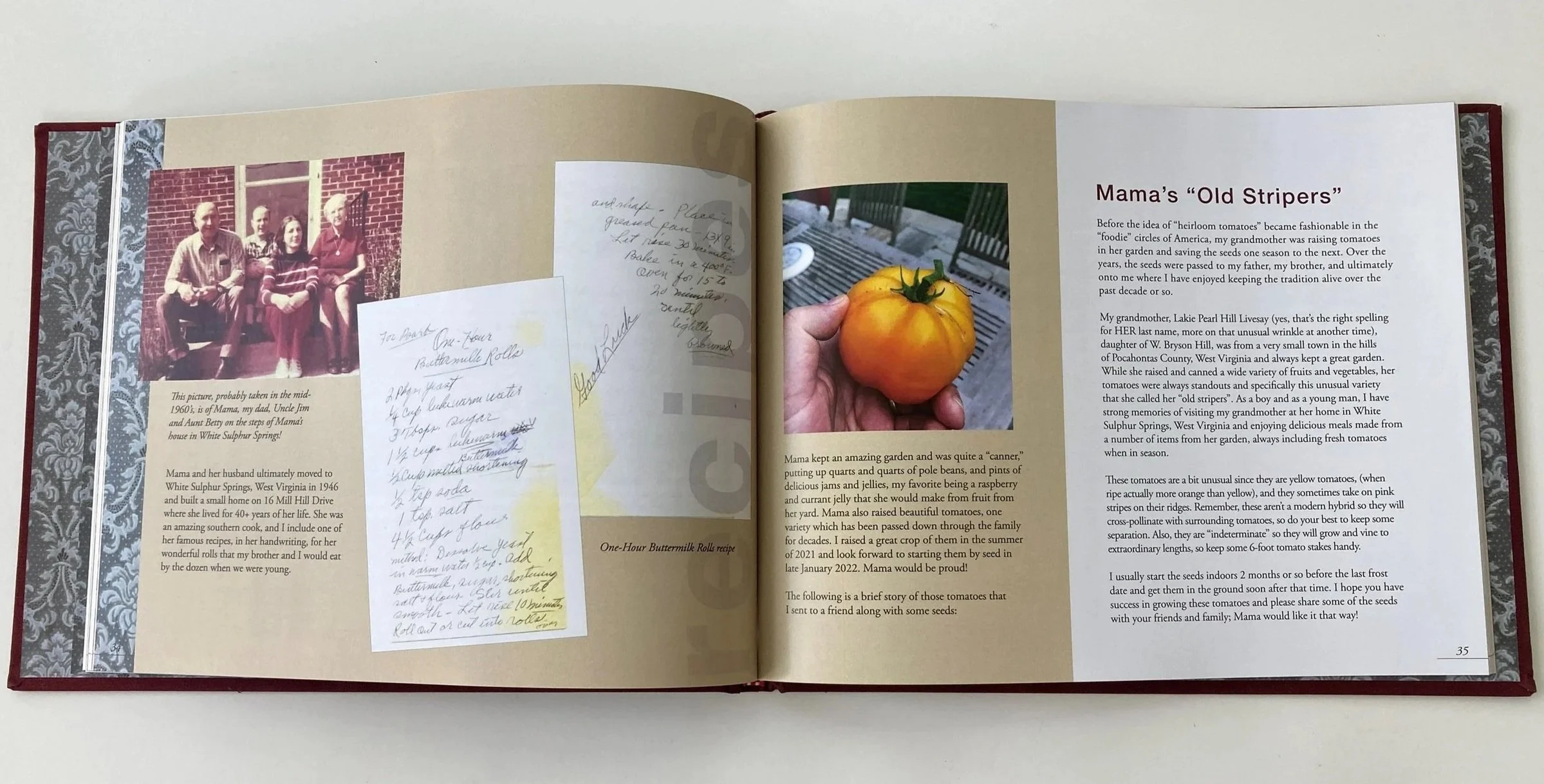 open book spread photos recipe printed story text