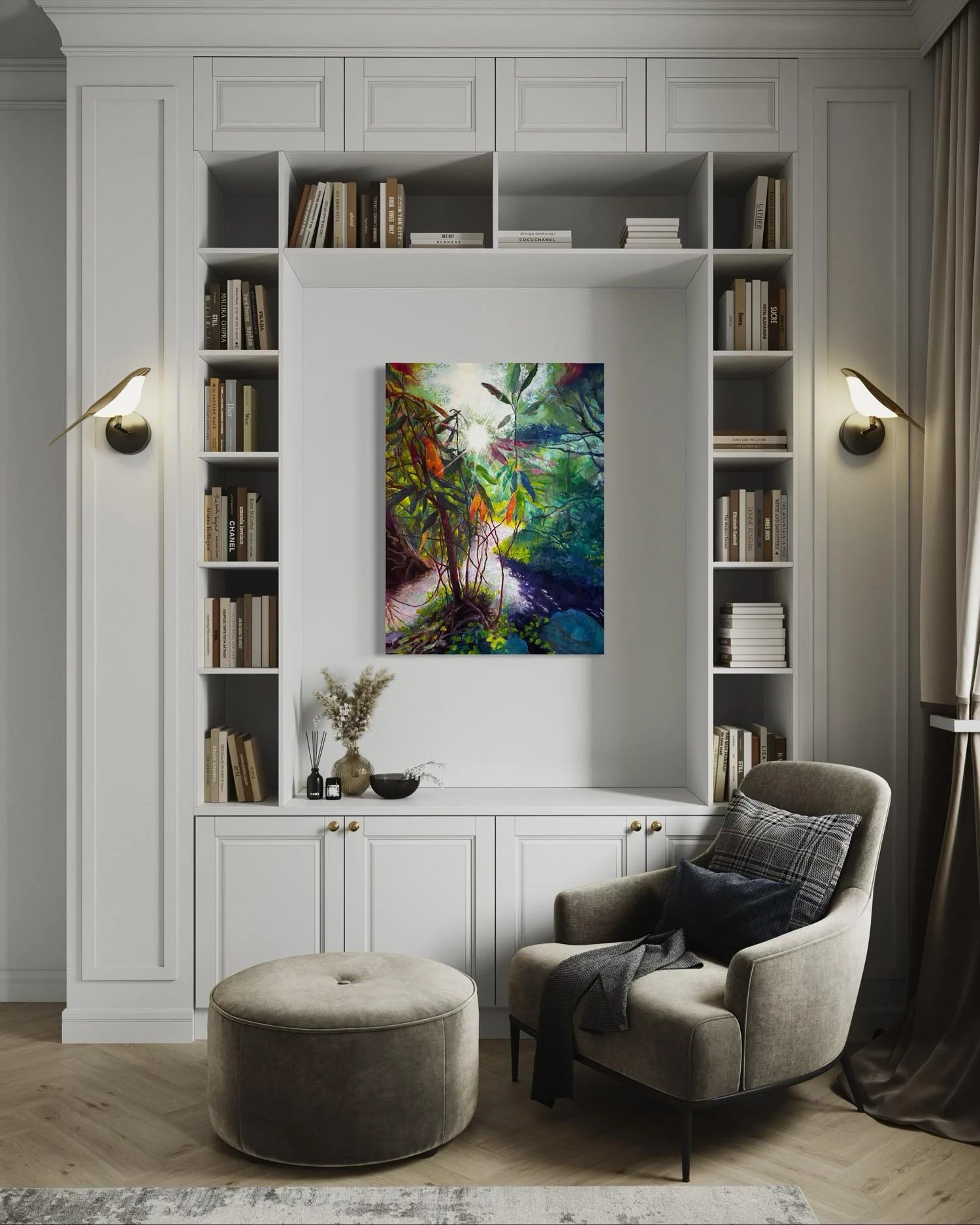 Product Descrition LANDSCAPE Painting 003 Emerge_Painting_In_Situ_Chair_Front_View_W.Born NJ landscape painter Montclair garden art_1.jpg