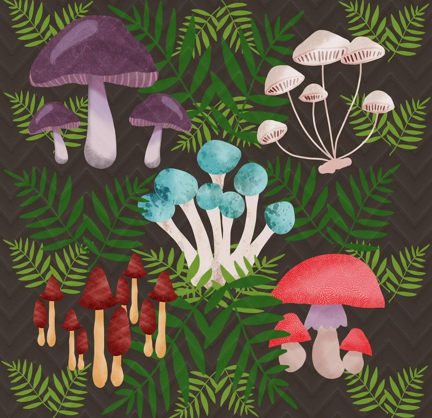 💛 Week #15 
Heritage Garden 🌿 Mushroom Magic 
Fun mushroom illustration and pattern design- procreate and fern brush from #everytuesday 
#jehanesgoldenthreadmushroommagic 
#jehanesgoldenthread and #jehanesgoldenthread2024