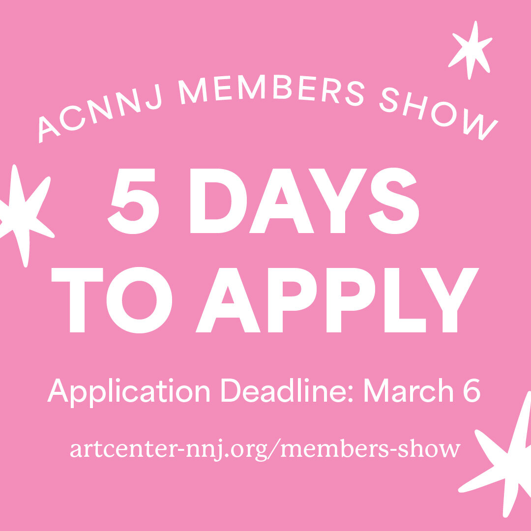 5 days left to apply to our Members Show! This show is open to all students, members, volunteers, affiliates, and faculty at the Art Center.

Deadline is March 6 - apply at the link in our bio

#callforarts #callforartnj #njarts #bergencountyart