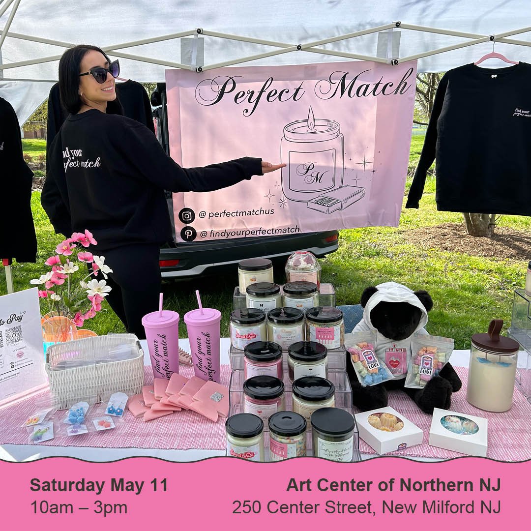 MAY 11 Vendor Spotlight: Check out @perfectmatchus's amazing candles at our Craft Show on May 11!

#njmarket #njcraftfair #njcraftmarket #njthingstodo #njevents #bergencountynj #bergencounty #njcraftshow #newmilfordnj #handmadeinnj #njvendor #candles