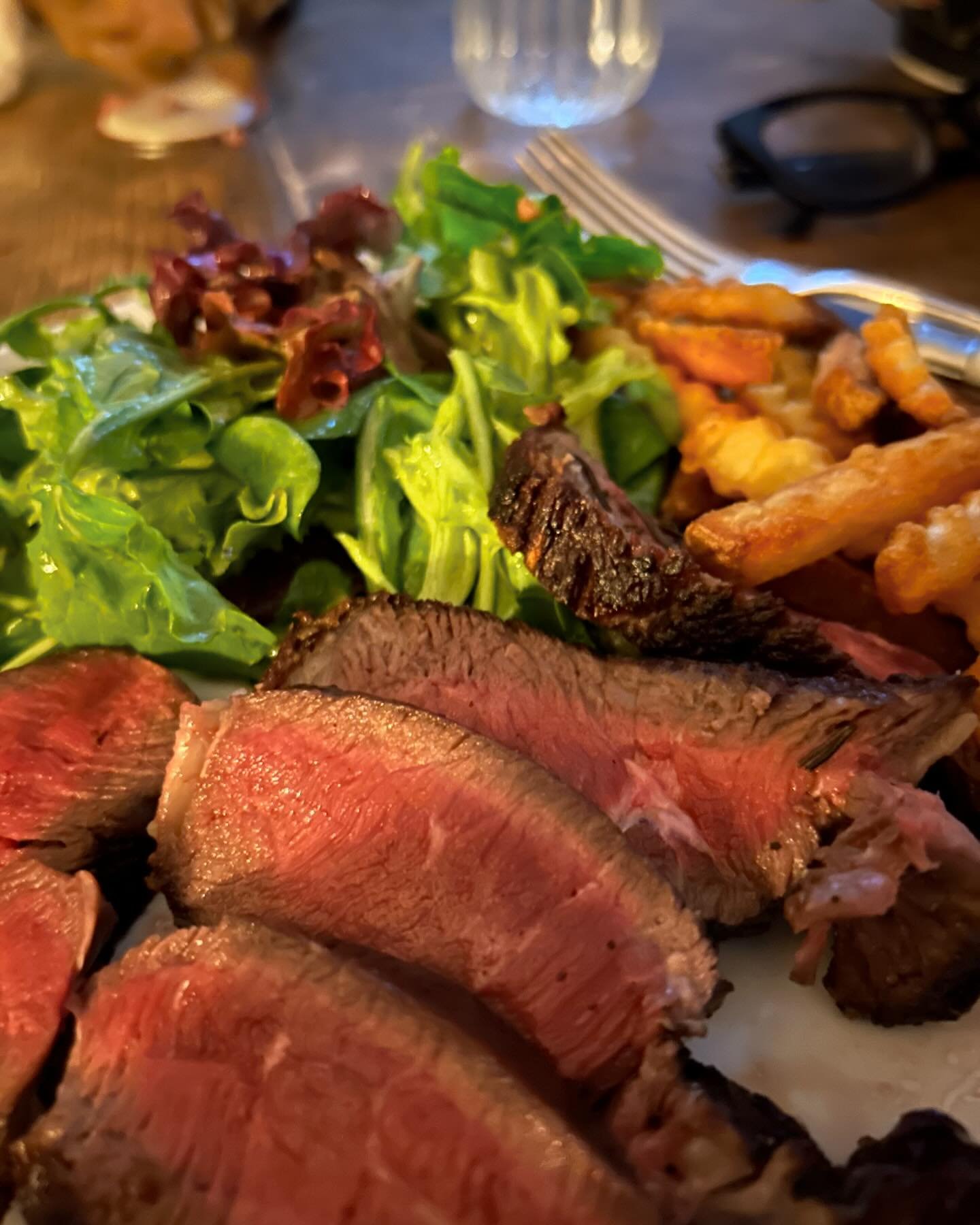 Steak Frites at home. Thank You @apple_creek_abby for this beautiful NY sirloin&hellip;. + @goransonfarm greens and the rando fries from the freezer.

We&rsquo;ll be back at it  soon enough &hellip;.keep an eye out (or better yet get in our mailing l