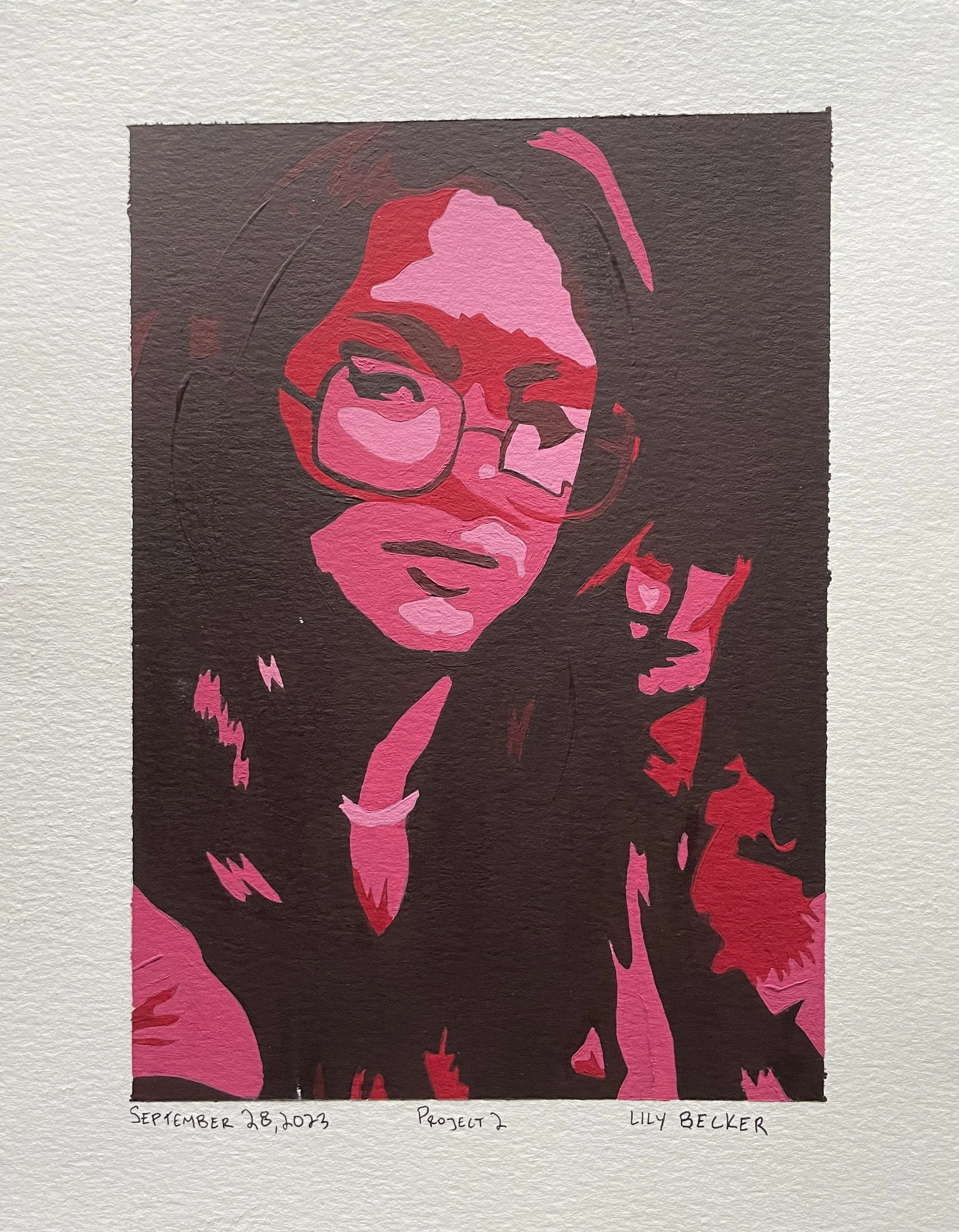 Stylized Self Portrait (2023), acrylic gouache