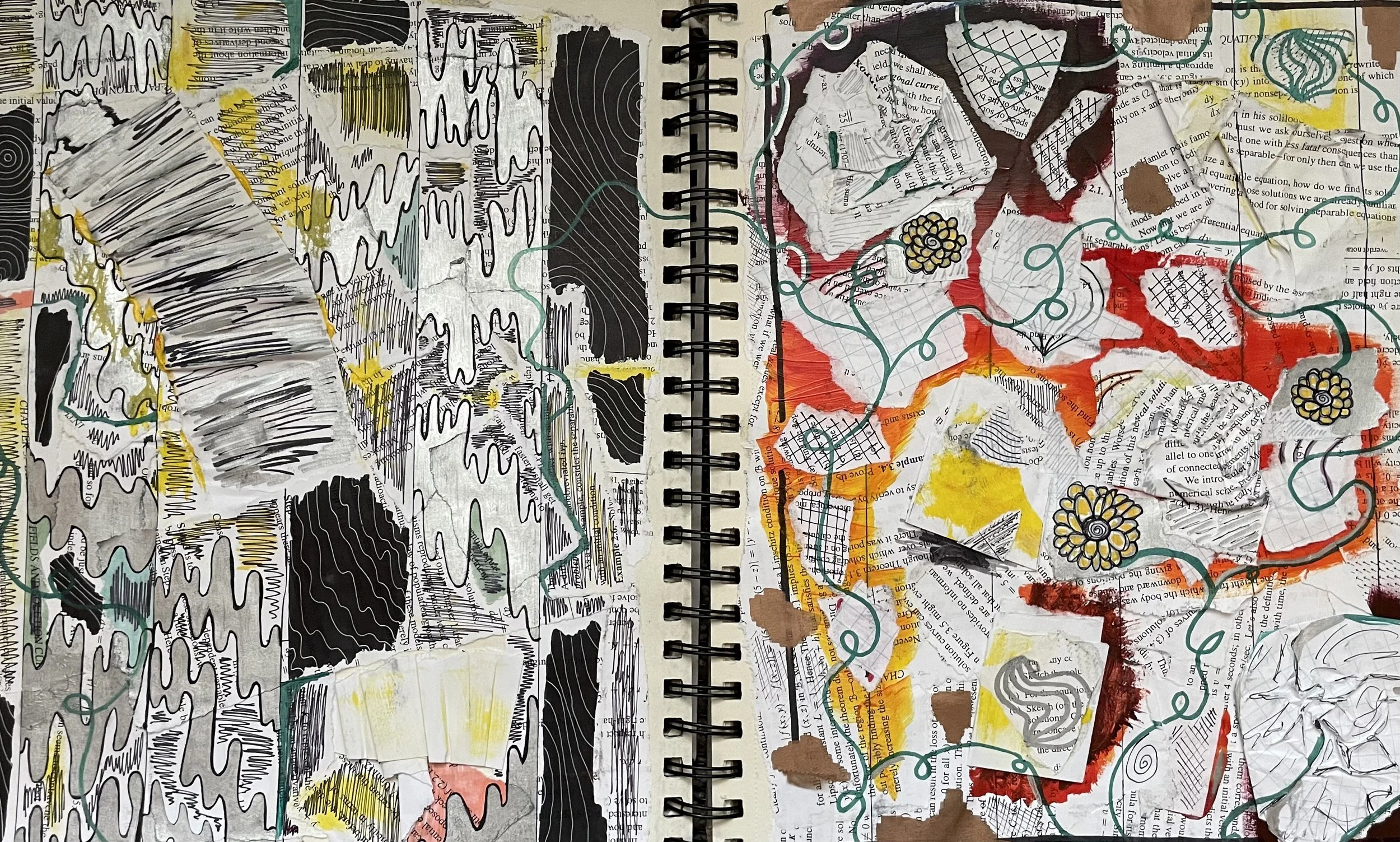 Ripped (2022), acrylics, watercolors, sharpies, ripped papers