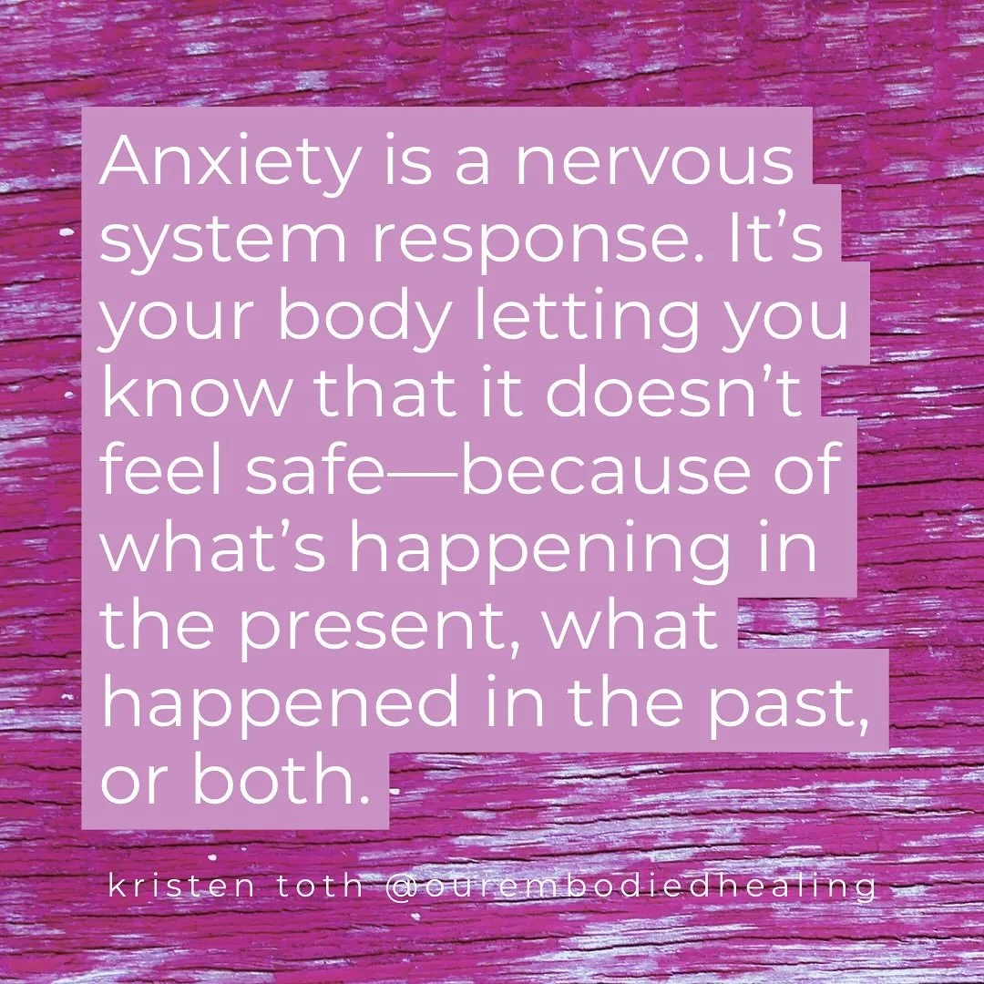 The other day I was talking to another practitioner about the work that I do, i.e. helping people feel safe in their bodies and regulate their nervous systems in order to heal from trauma. They asked if I ever worked with people who struggle with anx