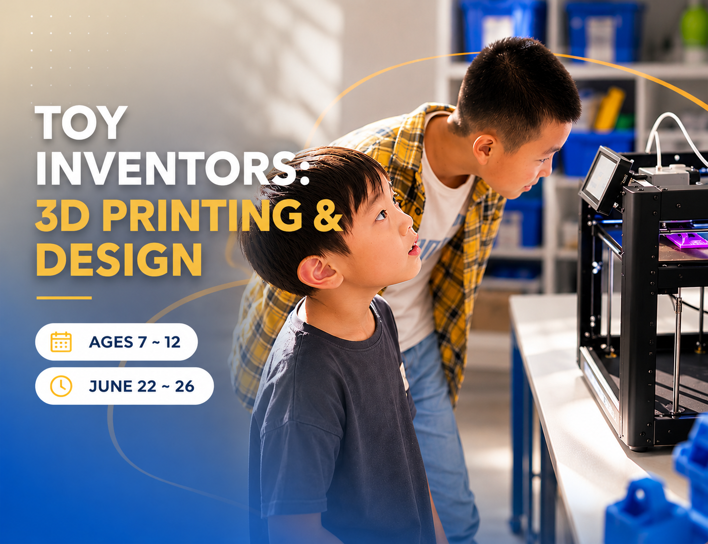 Children learning 3D printing and product design at Toy Inventors summer camp for ages 7–12 at Sparks Academy Vancouver