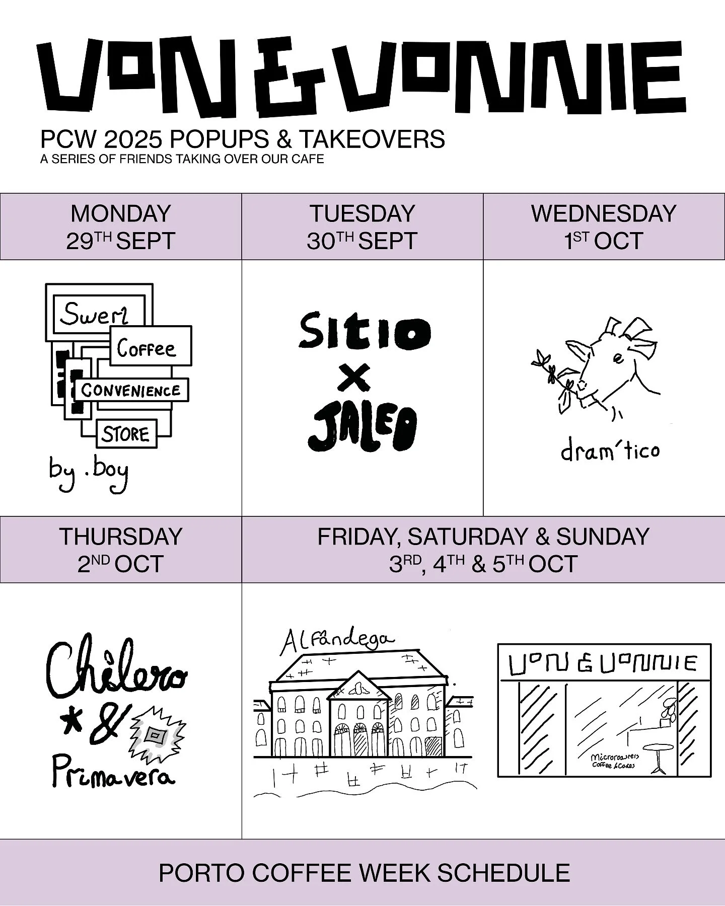 🥁🥁🥁 hello hello helloooo we have some great news to share! We don&lsquo;t just open our doors every day during the coming porto coffee week, we&lsquo;ll also have friends taking over our bar from Monday to Thursday 🥹🫂

Monday - @boy.conbini x @s