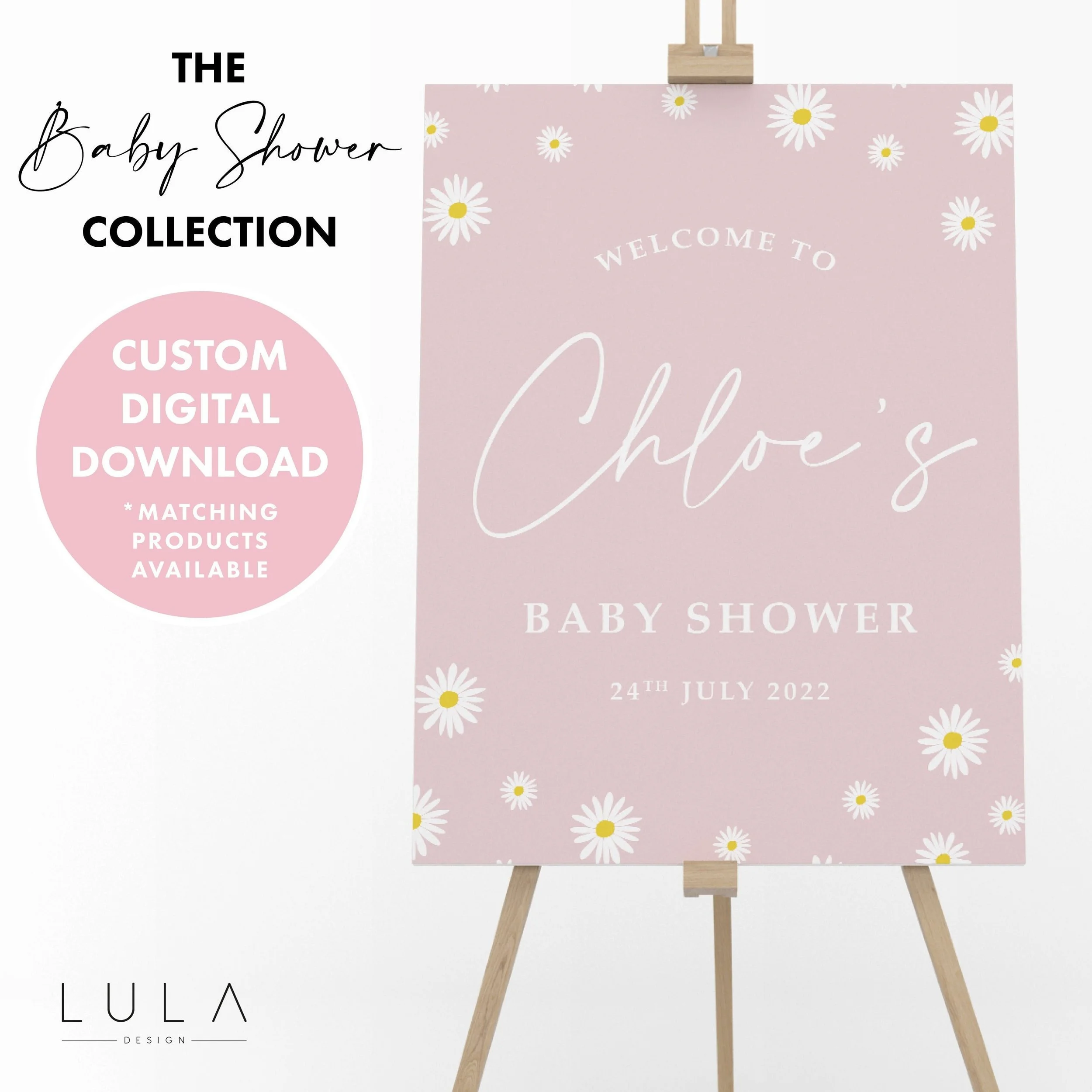 PERSONALISED Baby Shower Sign Daisy Theme Pink DIGITAL DOWNLOAD, Party Welcome Sign, Baby Shower Party, Personalised Sign for Baby Shower
