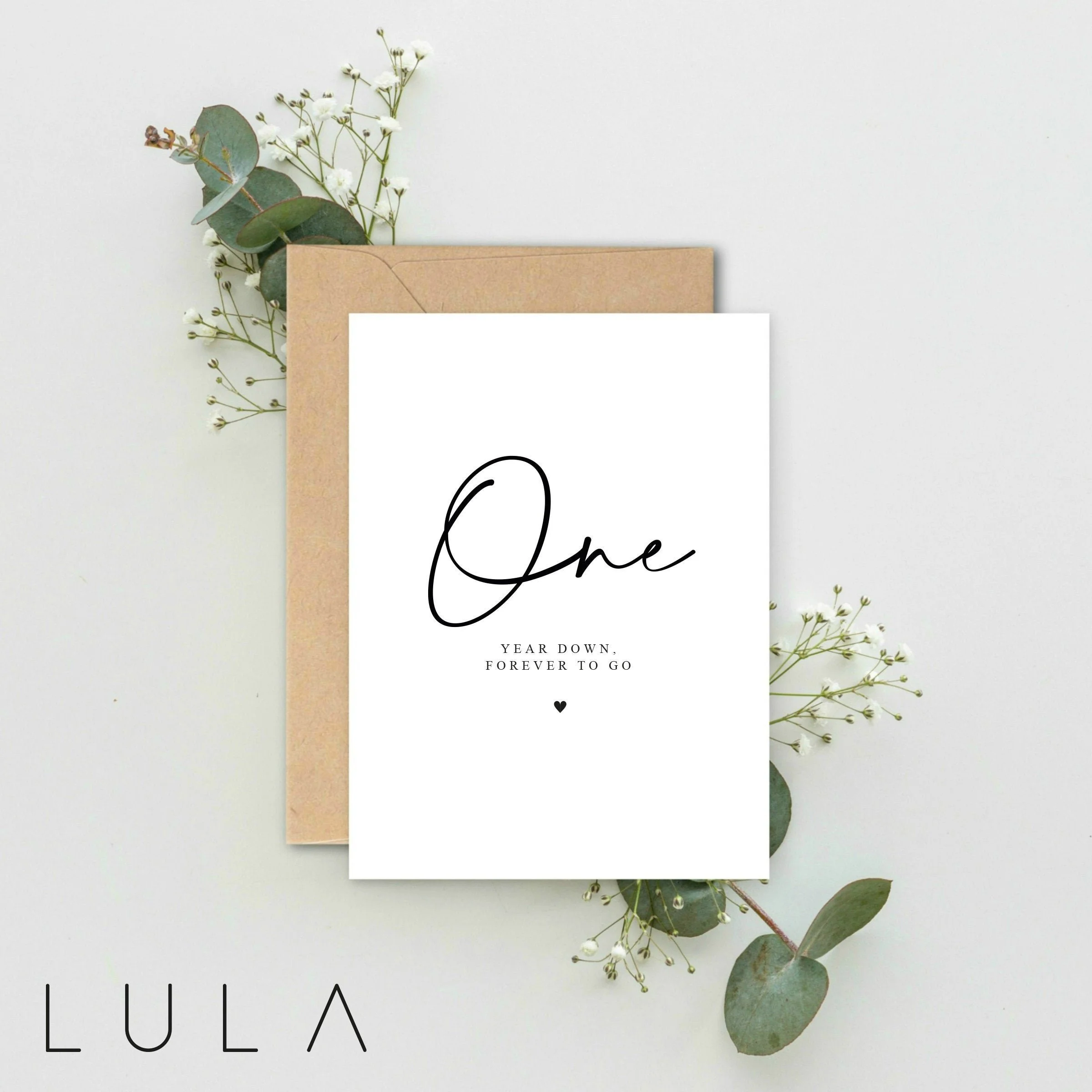 One year Down, Forever to go A5 Card with envelope, Valentines Card, One Year Anniversary Card, Valentines Gift, One year Anniversary