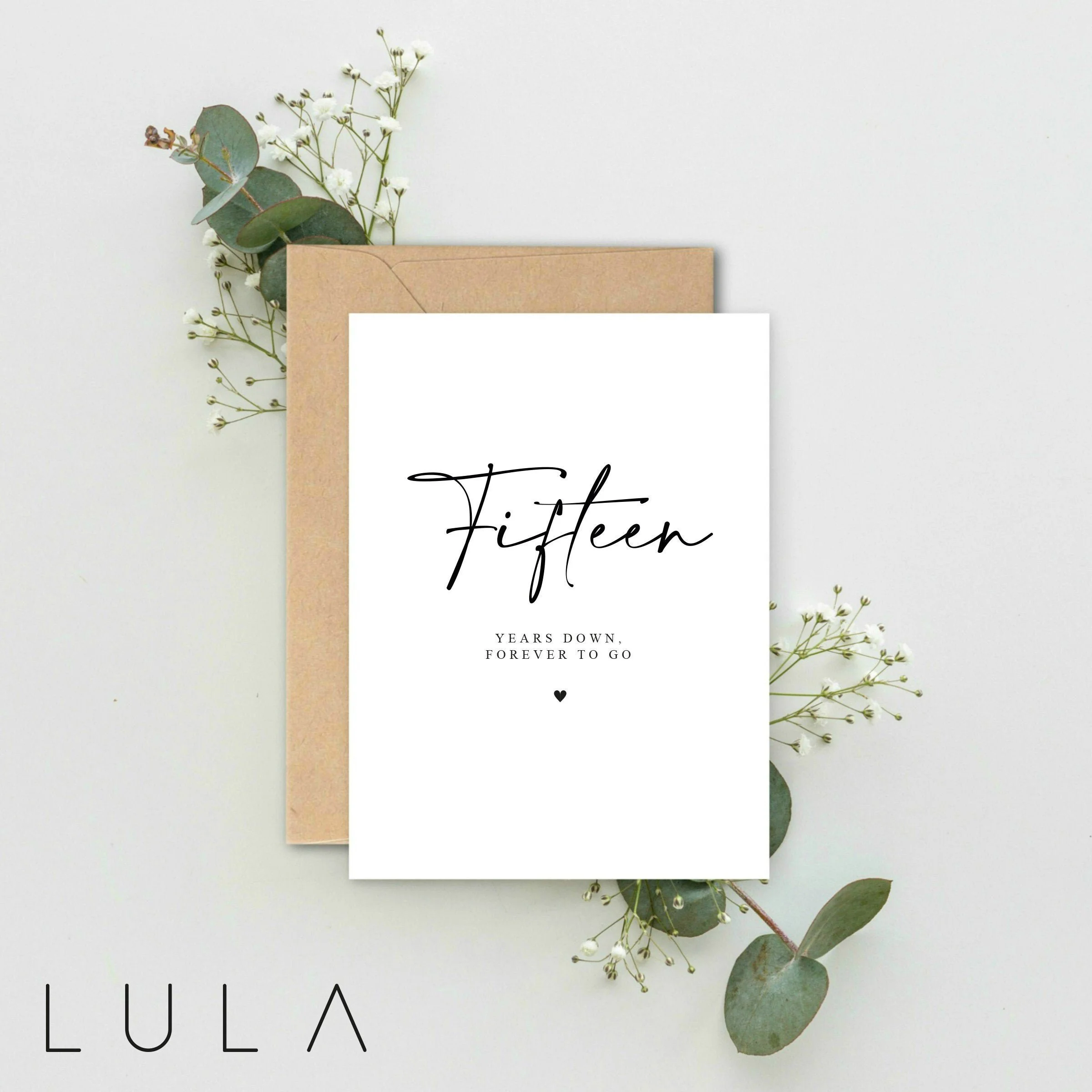 Fifteen years Down, Forever to go A5 Card with envelope, Valentines Card, 15th Anniversary Card, Valentines Gift, Fifteen Years together