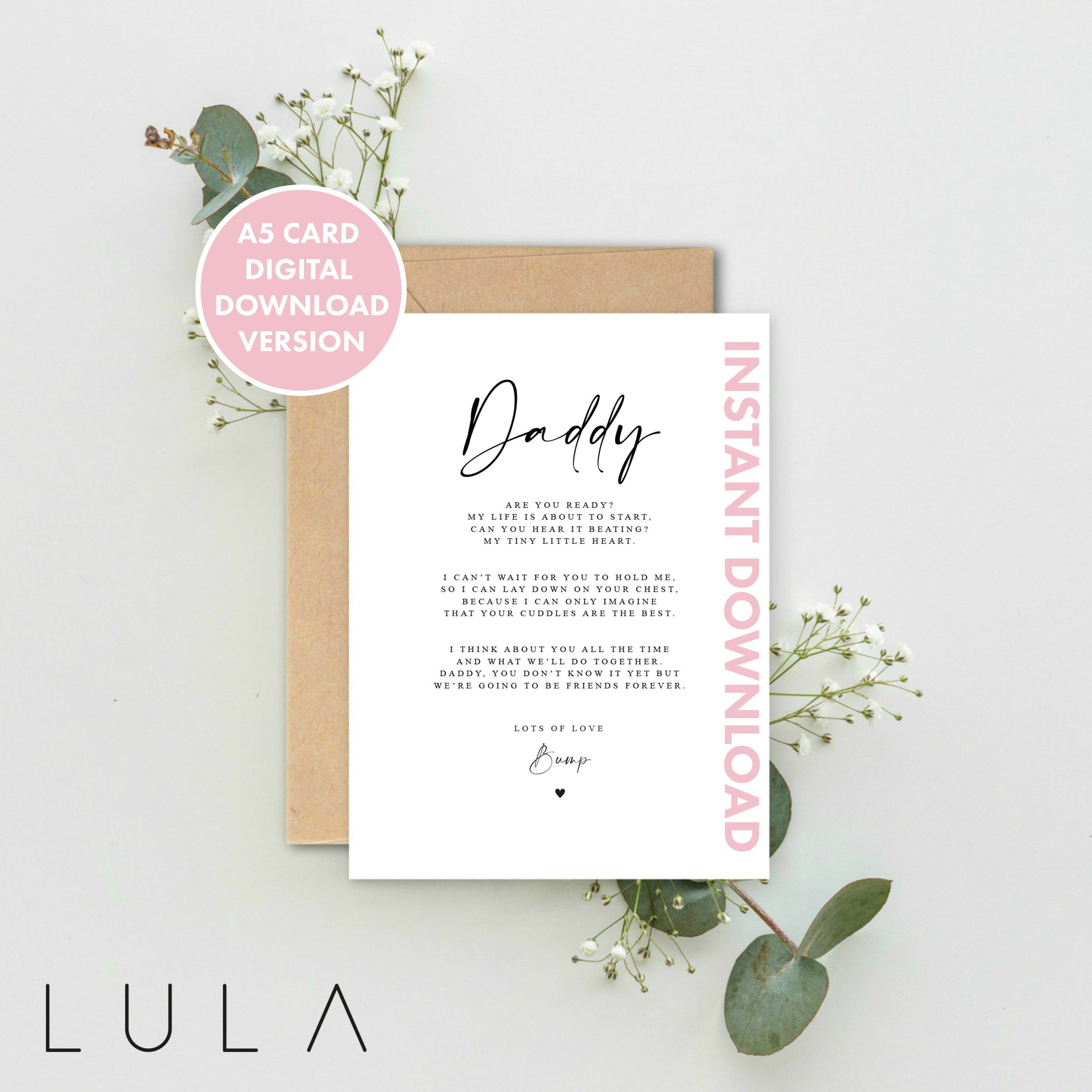 DIGITAL DOWNLOAD Daddy to be Poem Pregnancy Announcement Greeting Card PRINTABLE, Fathers Day Card, Pregnancy Reveal, Daddy to be from bump