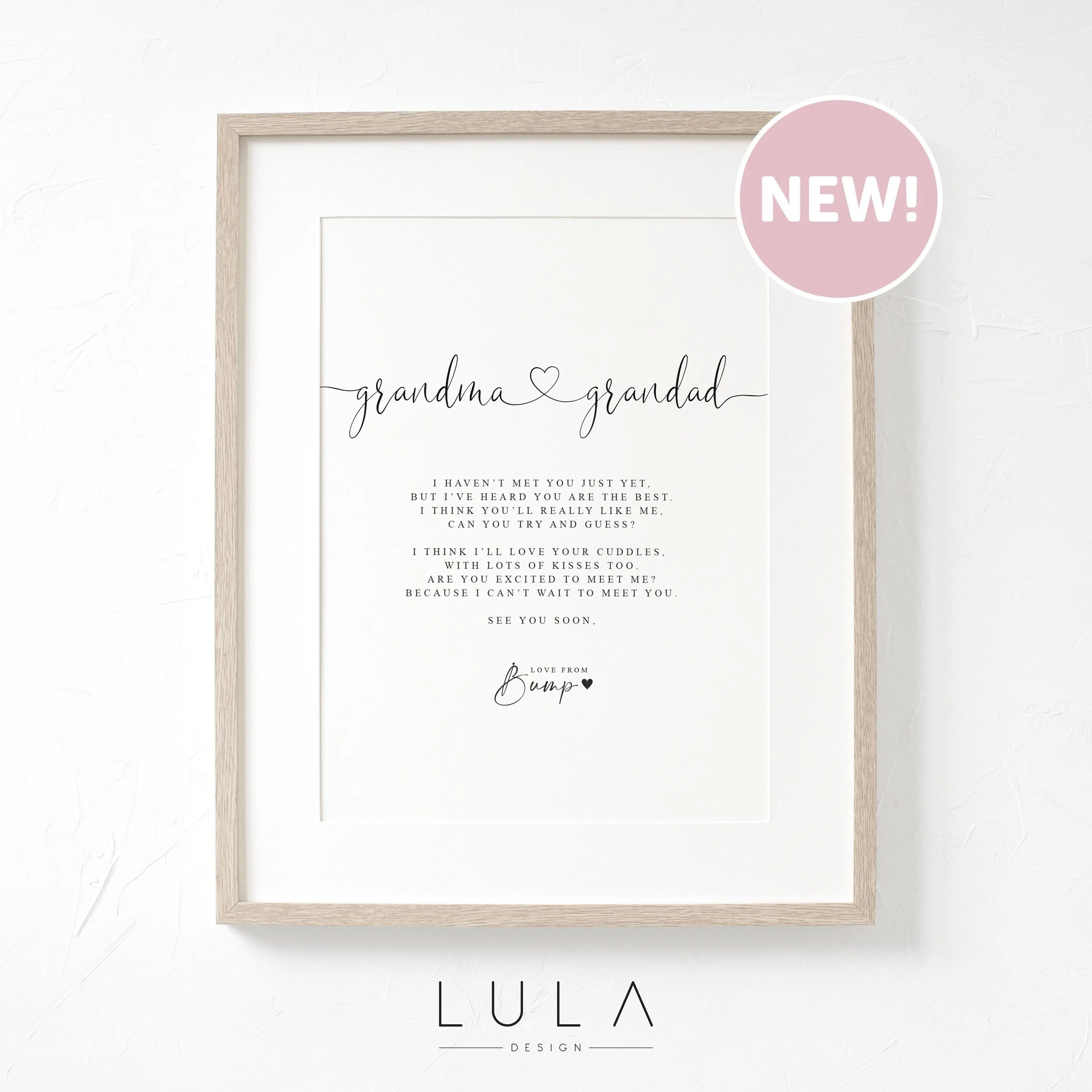 GRANDMA and GRANDAD Hello Poem from Bump A4 or A5 PRINT, Pregnancy Announcement, Poem from Bump Christmas Gift, Grandparents to be