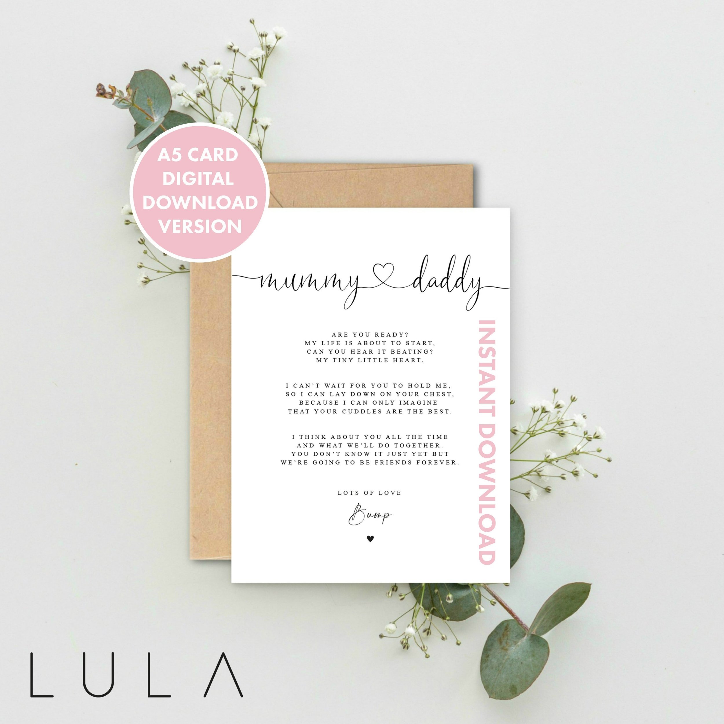 DIGITAL DOWNLOAD ONLY Mummy and Daddy to be from Bump Poem Card, New Baby Gift, Mummy Daddy to be Card, Congratulations Pregnancy Bump Card