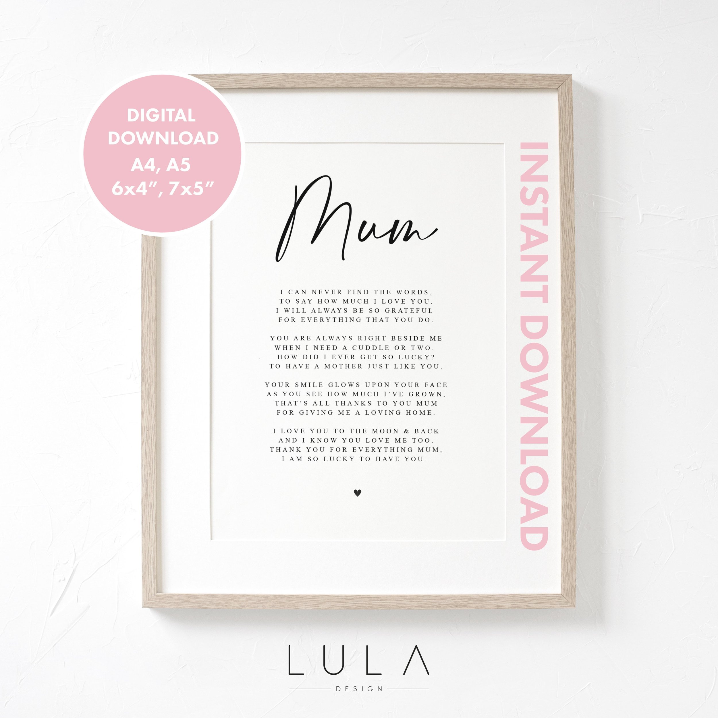Mum Poem from Child Digital Download ONLY - Mothers Day Gift, Gift for Mum, Mum Birthday Gift, A poem for Mum from child, Mothers Day Gift