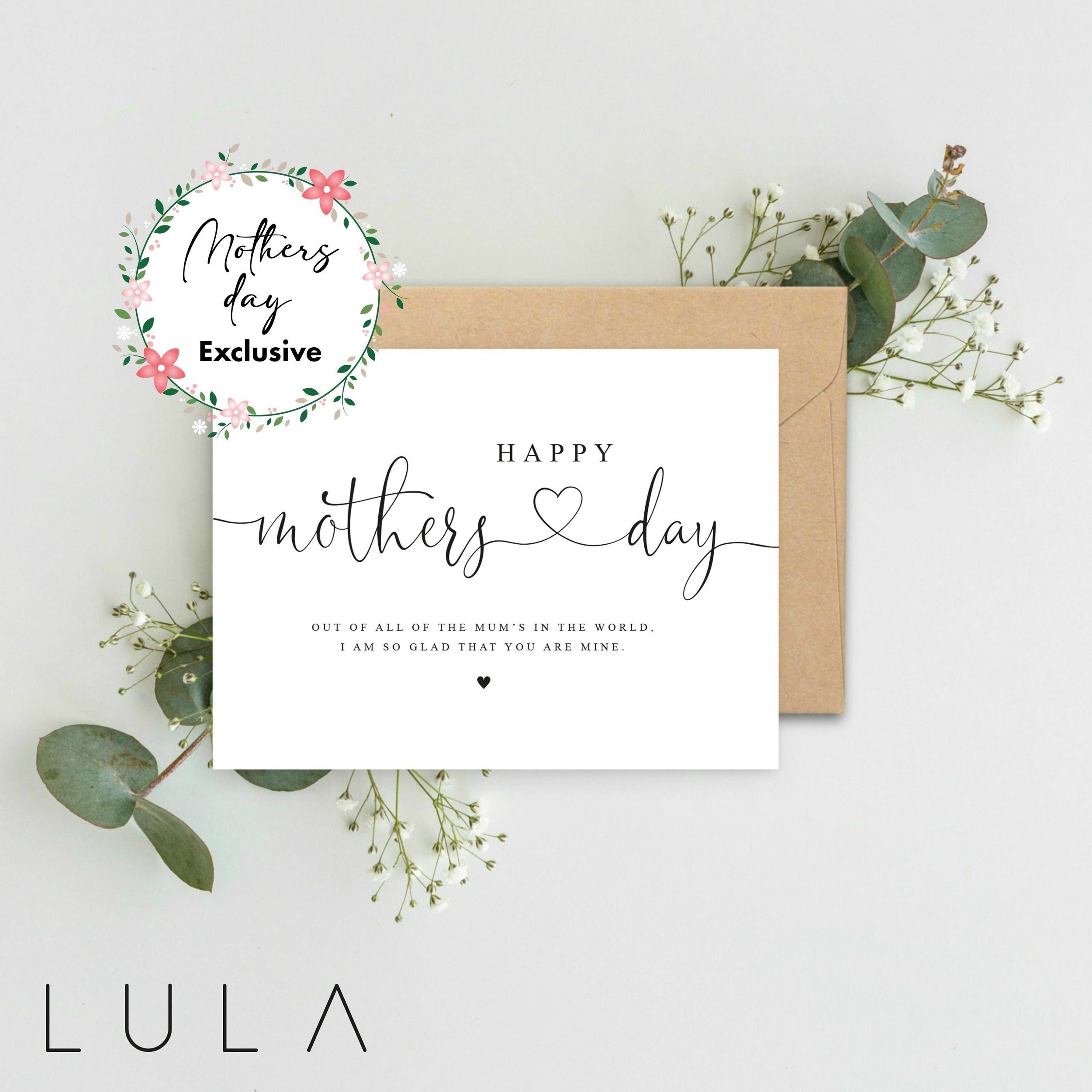 Happy Mother's Day so glad that you are mine A5 Card with Kraft envelope, Mothers day Card, Card for Mum, Simplistic Mothers Day Card