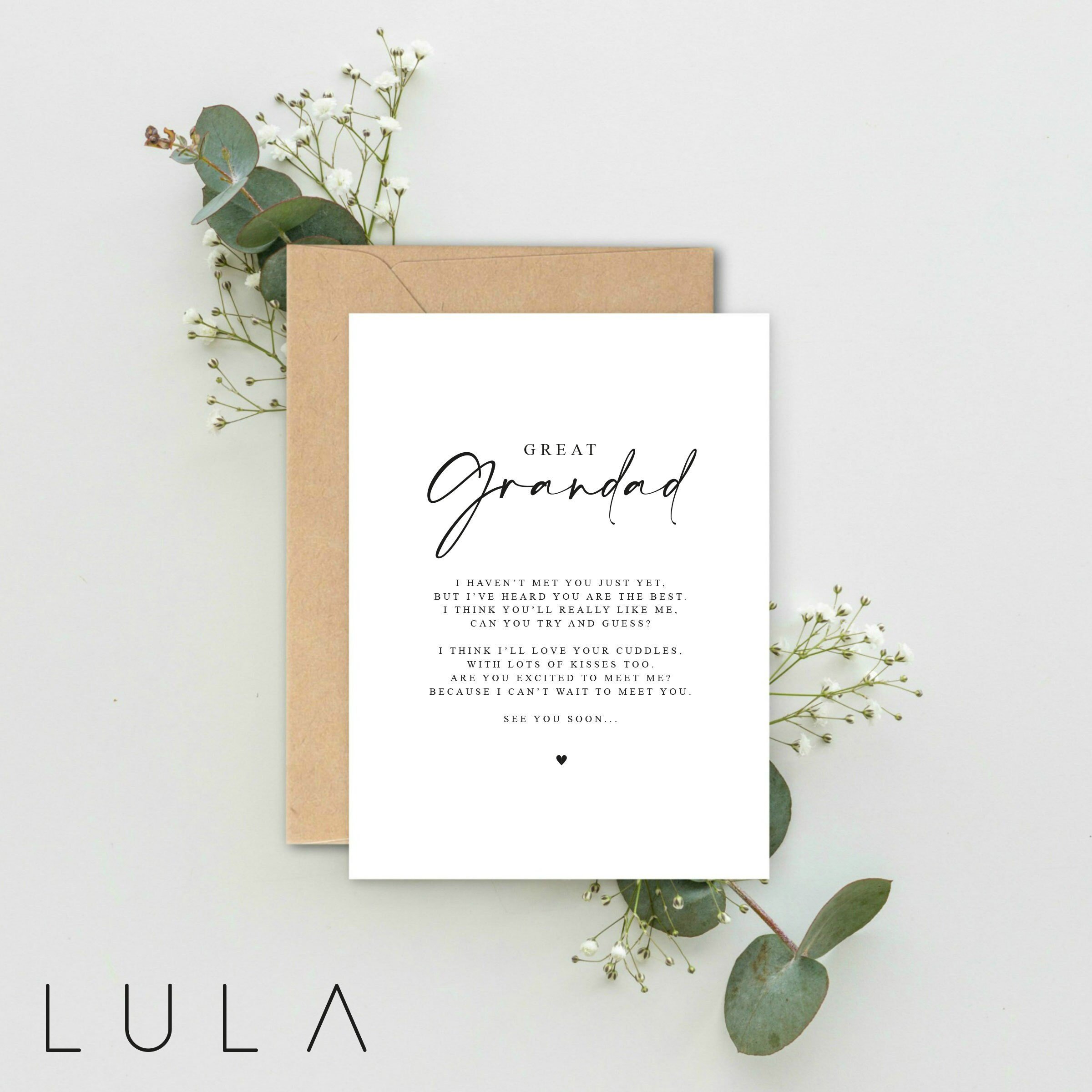 Great Grandad to be Poem Pregnancy Announcement A5 Card with envelope, Pregnancy Reveal, Great Grandad to be, Grandparent to be Reveal Card