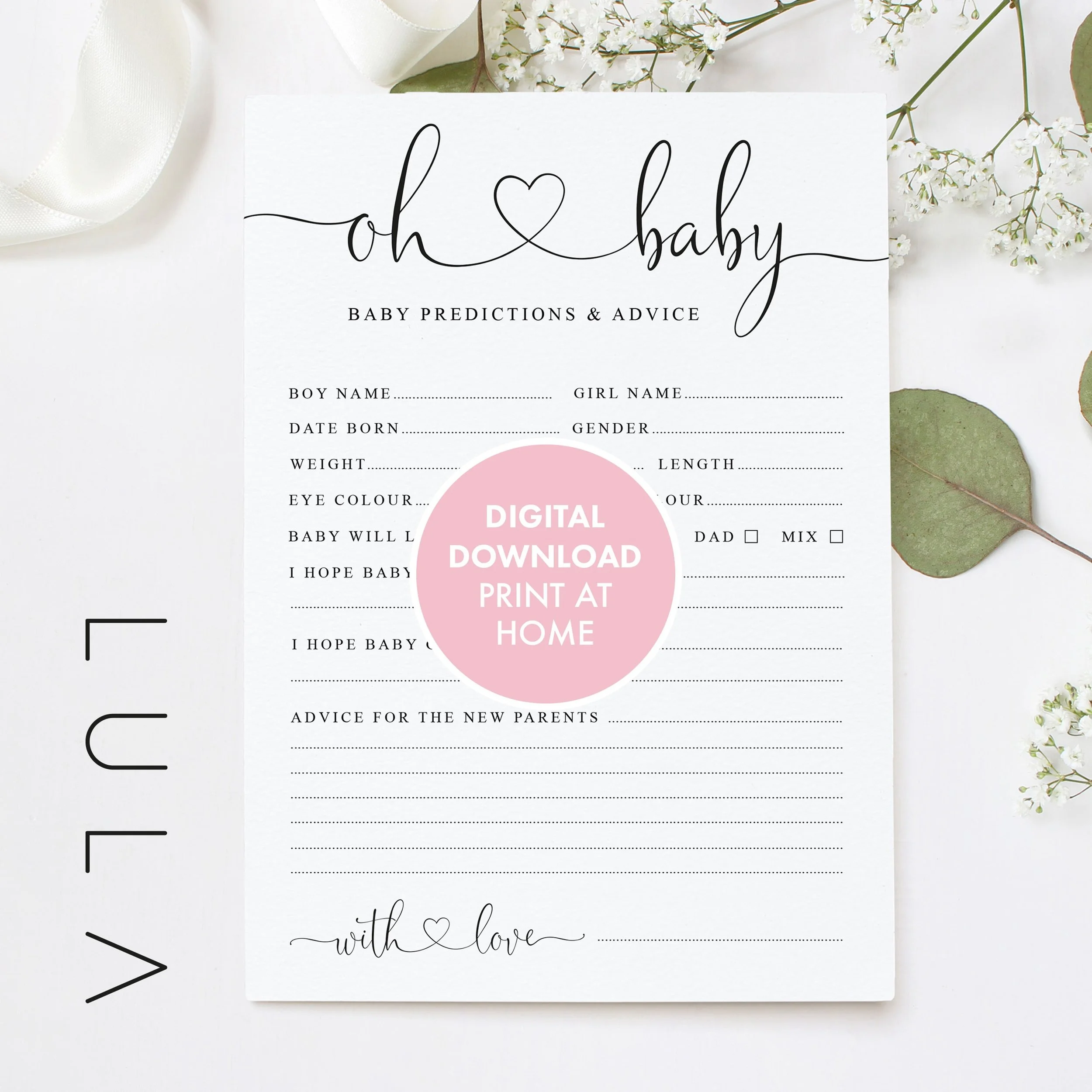 PRINTABLE Oh Baby! Baby Shower Prediction Printed A5 Cards, Baby Shower Game, A5 Party Game, Print at Home Baby Shower Game, New Mum to be