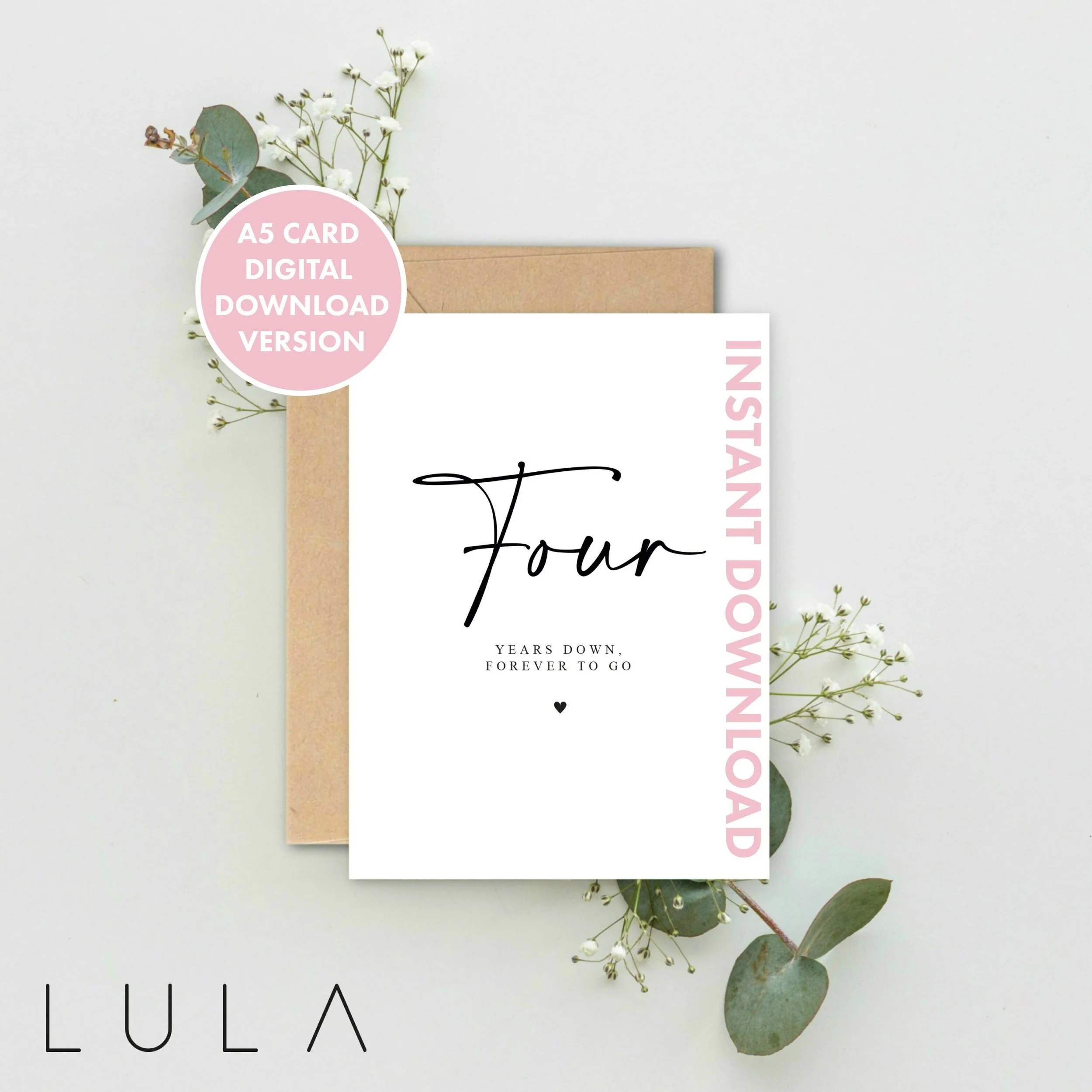 Four years Down, Forever to go A5 Card with envelope, Valentines Card, Four Year Anniversary Card, Valentines Gift, Fourth year Anniversary