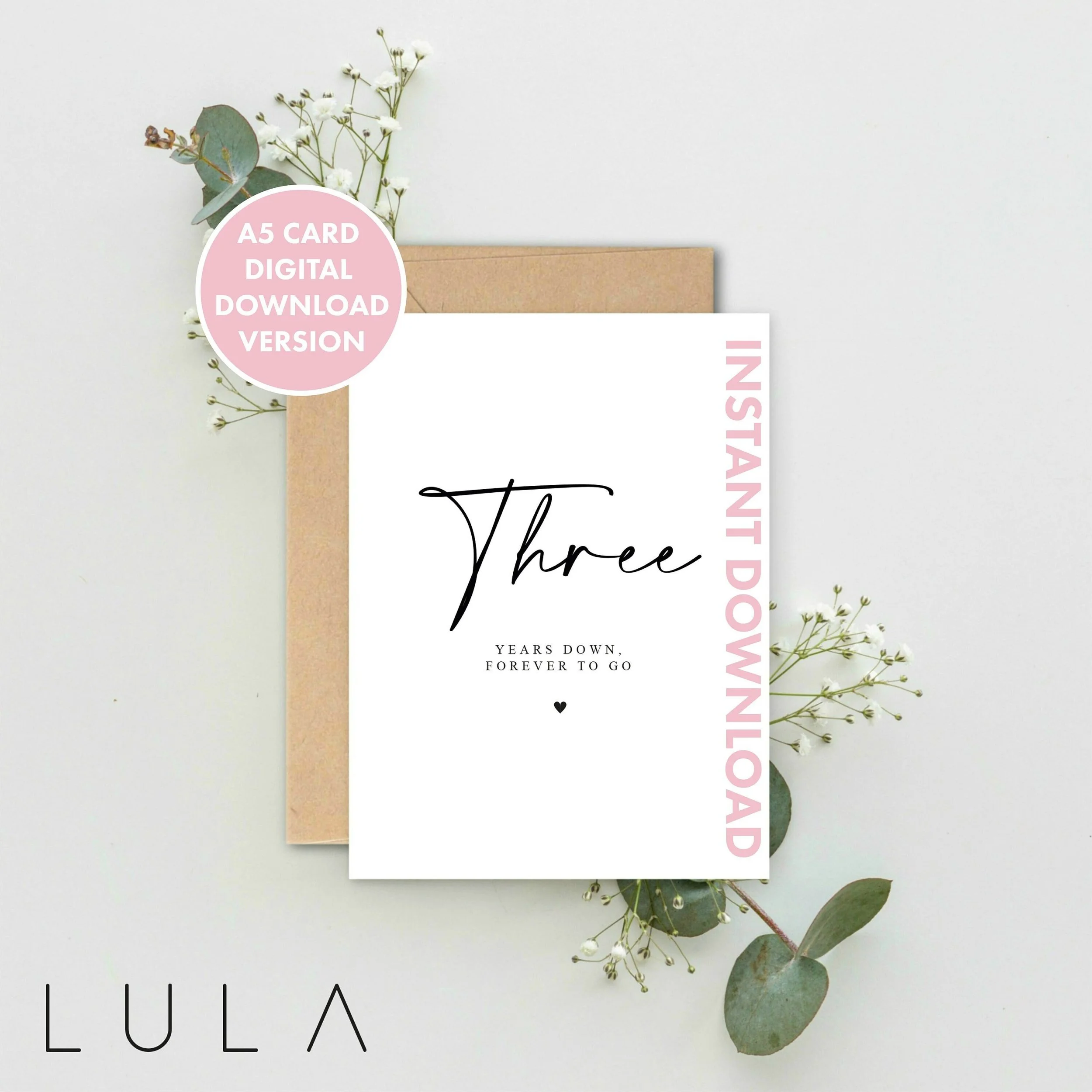 Three years Down, Forever to go A5 Card with envelope, Valentines Card, Three Year Anniversary Card, Valentines Gift, Three year Anniversary